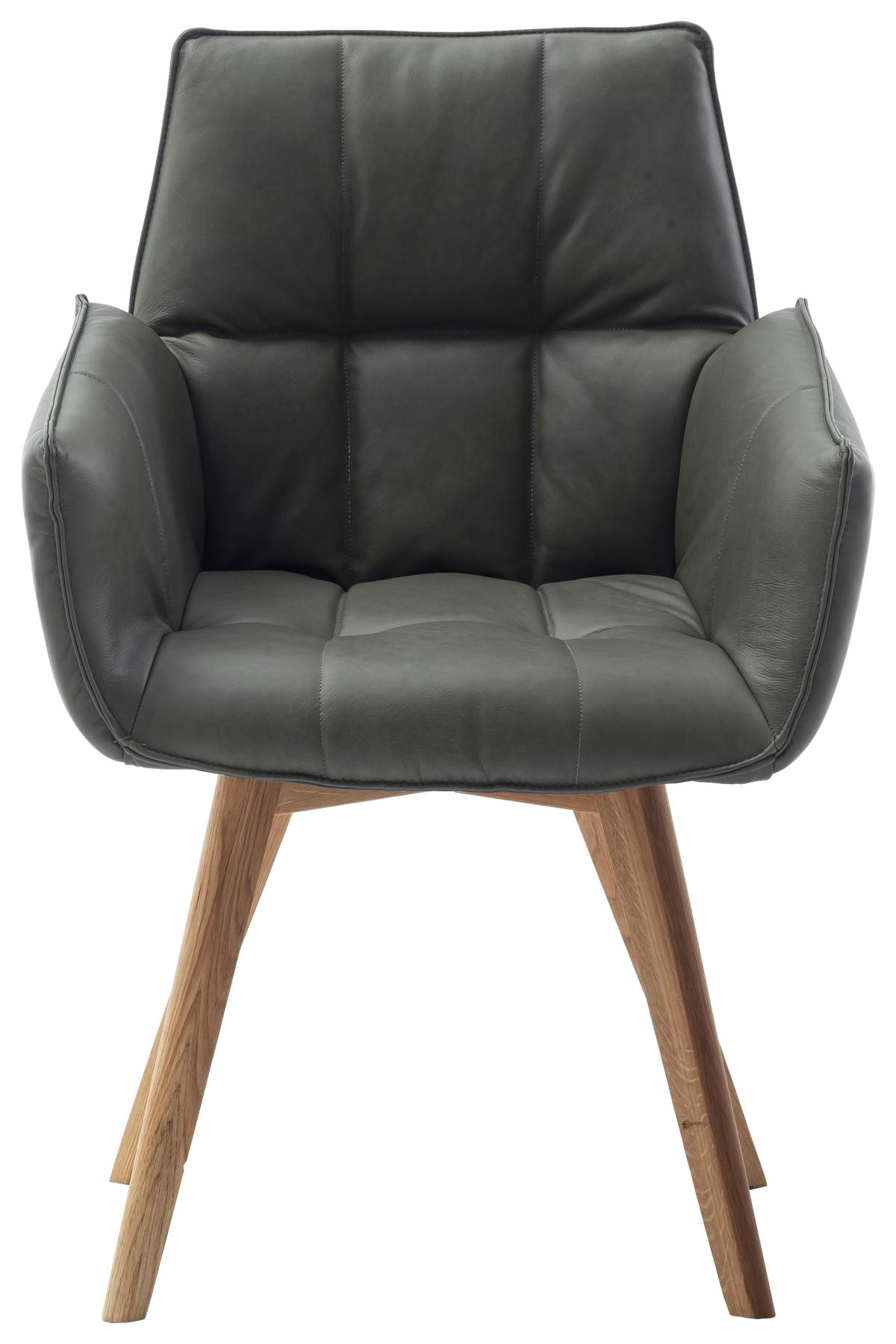 KRZESŁO Z PODŁOKIETNIKAMI CORK - antracytowy/dąb dziki, Konventionell, skóra/drewno (61/87/63cm) - Linea Natura