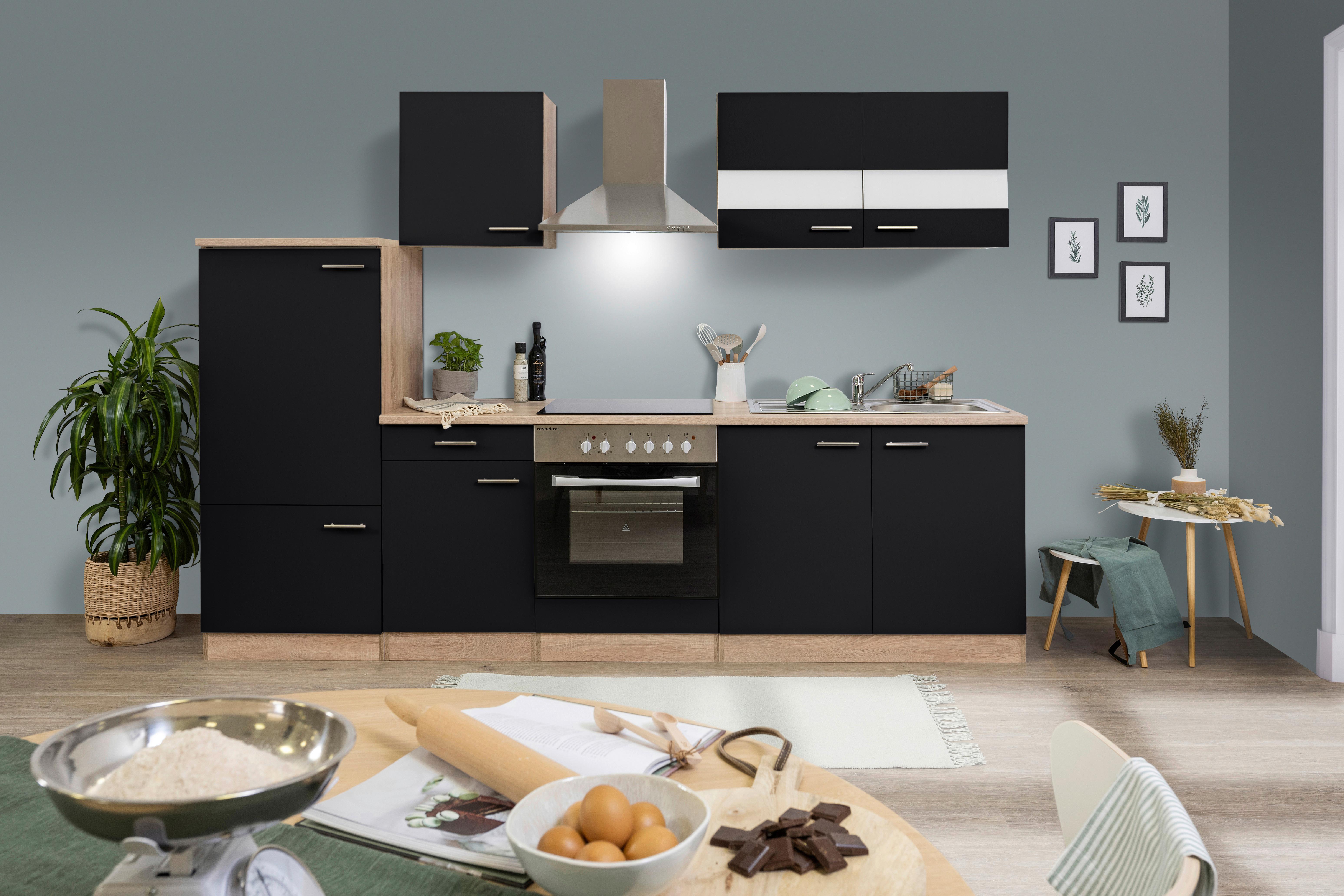 Küchenleerblock LBKB270ESS Schwarz/Eiche ca. 270 cm - Edelstahlfarben/Eichefarben, Basics, Holzwerkstoff/Metall (270cm) - Respekta