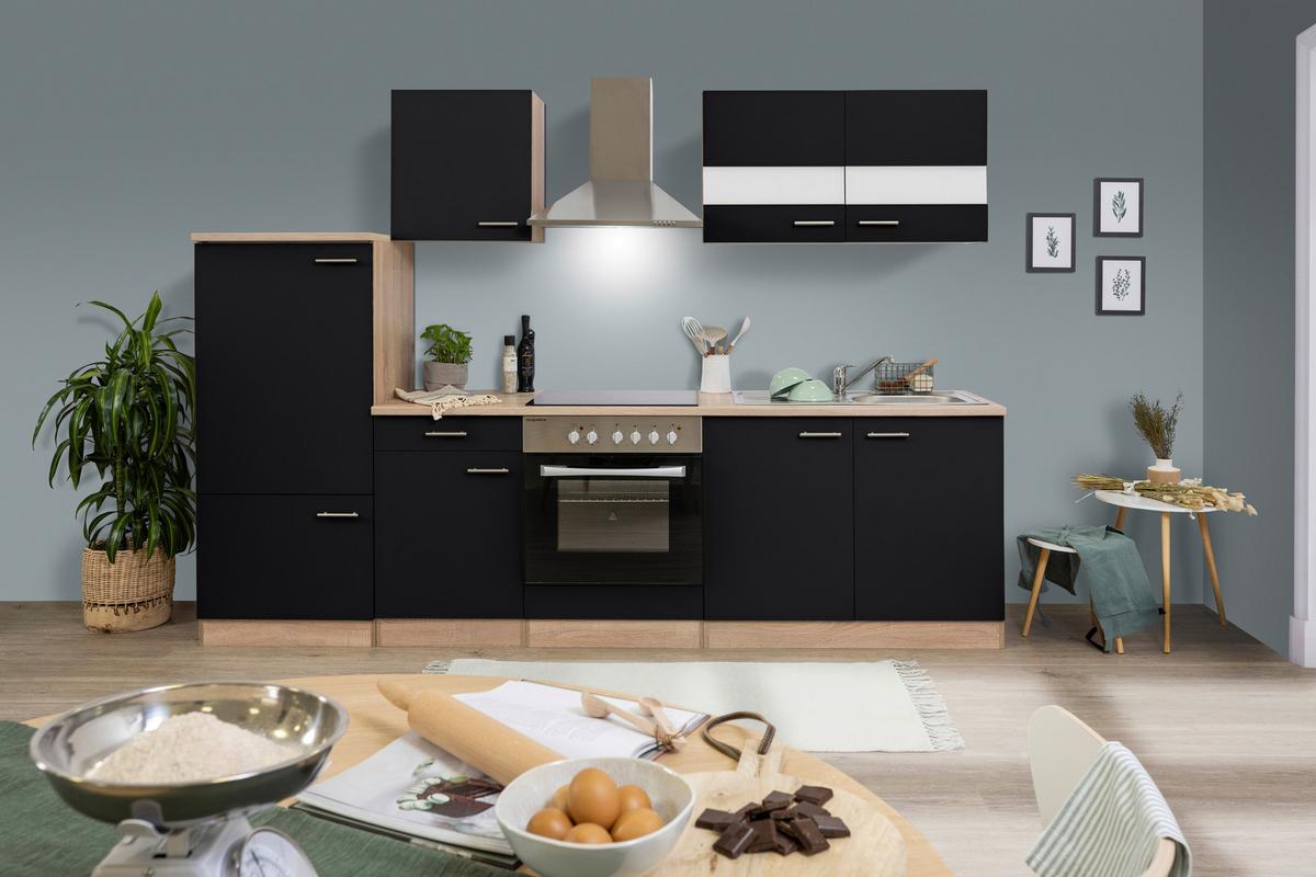 Küchenleerblock LBKB270ESS Schwarz/Eiche ca. 270 cm - Edelstahlfarben/Eichefarben, Basics, Holzwerkstoff/Metall (270cm) - Respekta