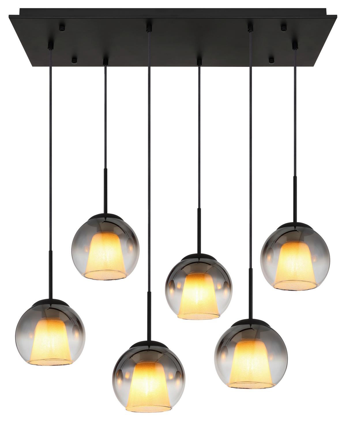 HÄNGELEUCHTE 15749-6H BARRY - Klar/Schwarz, Basics, Glas/Textil (90/38/120cm) - Globo