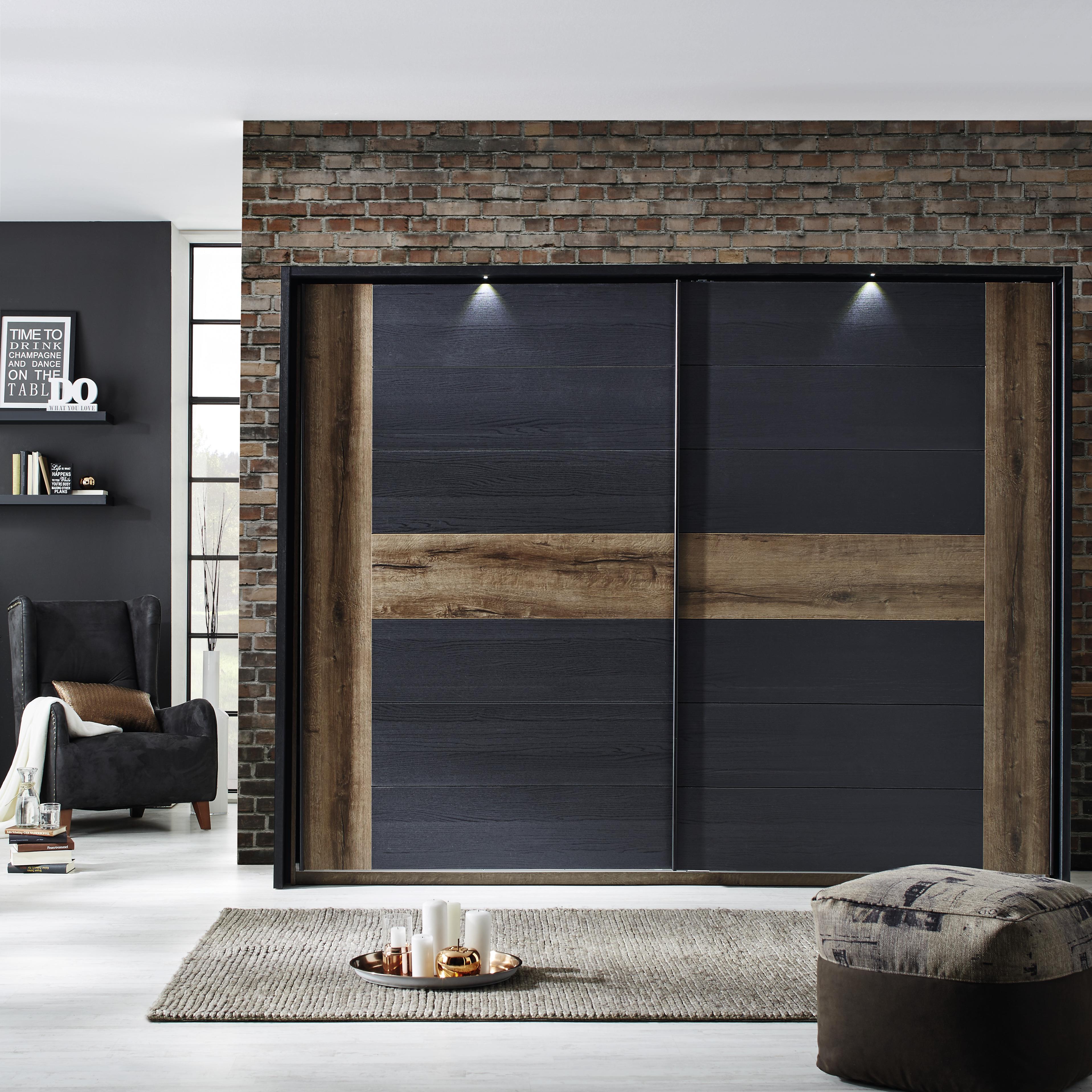 Ormar S Kliznim Vratima Bellevue - boje hrasta/crna, Lifestyle, drvni materijal/metal (270/210/61cm) - Modern Living