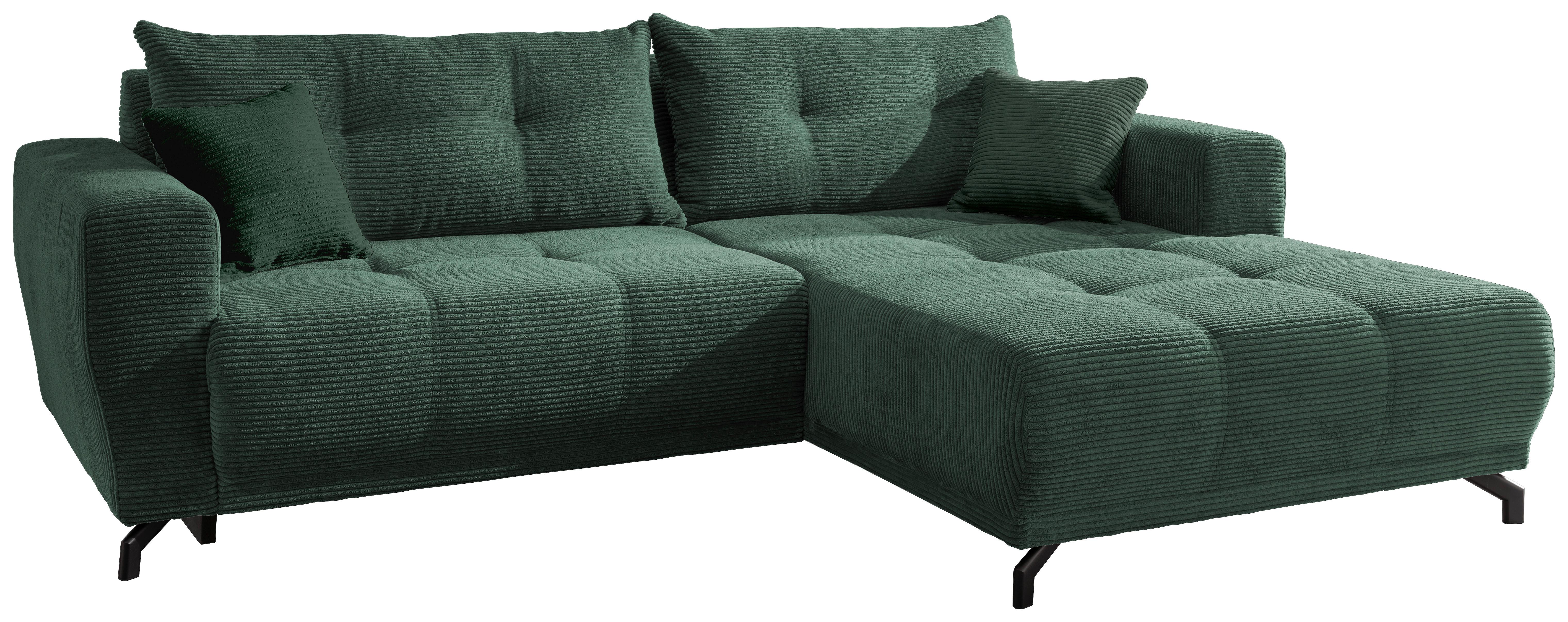 Wohnlandschaft Restato Dunkelgrün Cord - Dunkelgrün/Schwarz, MODERN, Holz/Textil (246/177cm) - MID.YOU