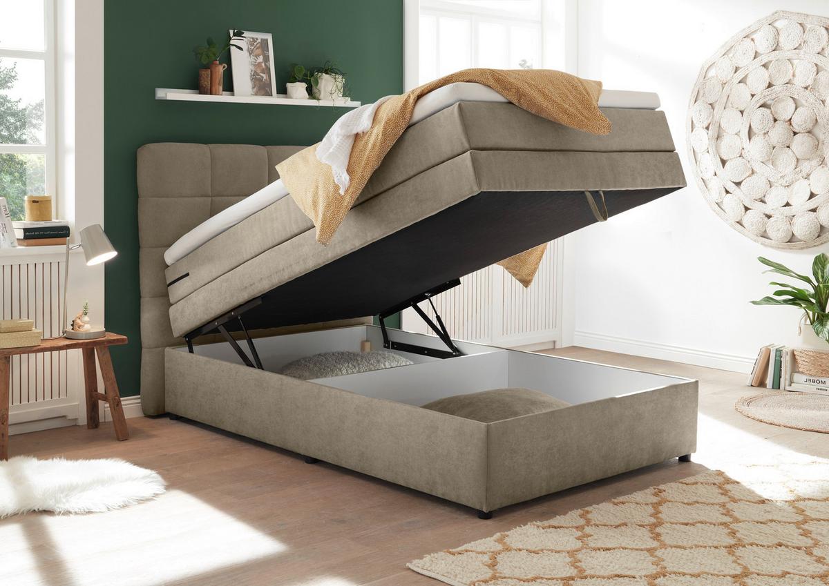 Boxspringbett Tacoma 3 inkl. Topper ca. 120x200 cm Sandf. - Sandfarben, KONVENTIONELL, Kunststoff/Textil (120/200cm) - MID.YOU