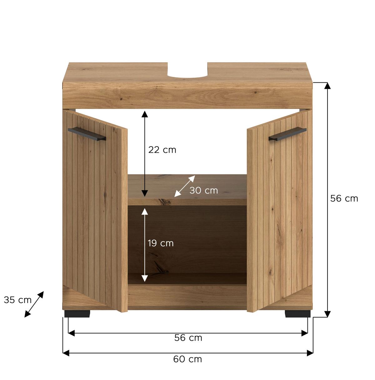 Waschbeckenunterschrank Scout Eiche Artisan - Schwarz/Eiche Artisan, Trend, Holzwerkstoff/Kunststoff (60/56/34cm) - MID.YOU