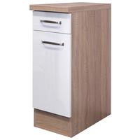 Küchenunterschrank Weiß Hochglanz/Eiche - Edelstahlfarben/Weiß Hochglanz, MODERN, Holzwerkstoff/Metall (30/86/60cm) - FlexWell