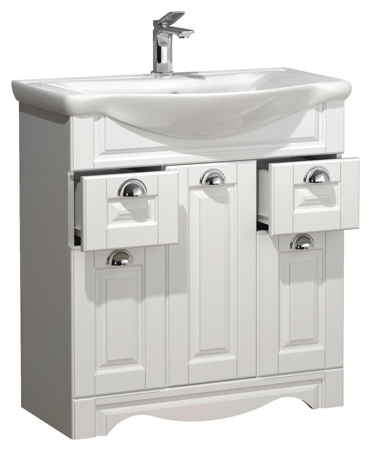 WASCHTISCHKOMBI CASALO XL - Weiss/Silberfarben, Modern, Keramik/Holzwerkstoff (75cm) - MID.YOU