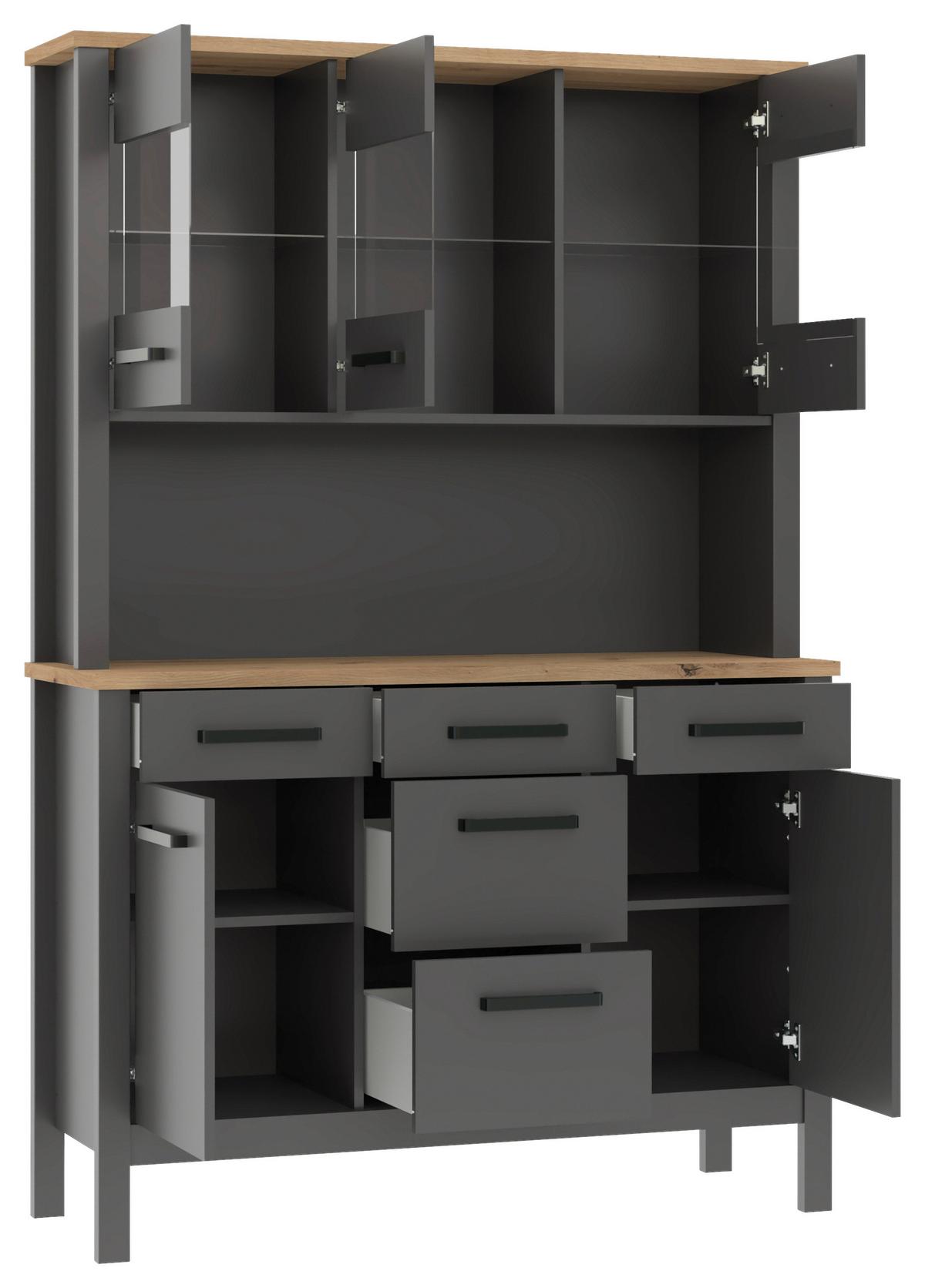 Buffet Aalborg Anthrazit - Anthrazit/Schwarz, MODERN, Glas/Holzwerkstoff (130/196/45cm) - home24