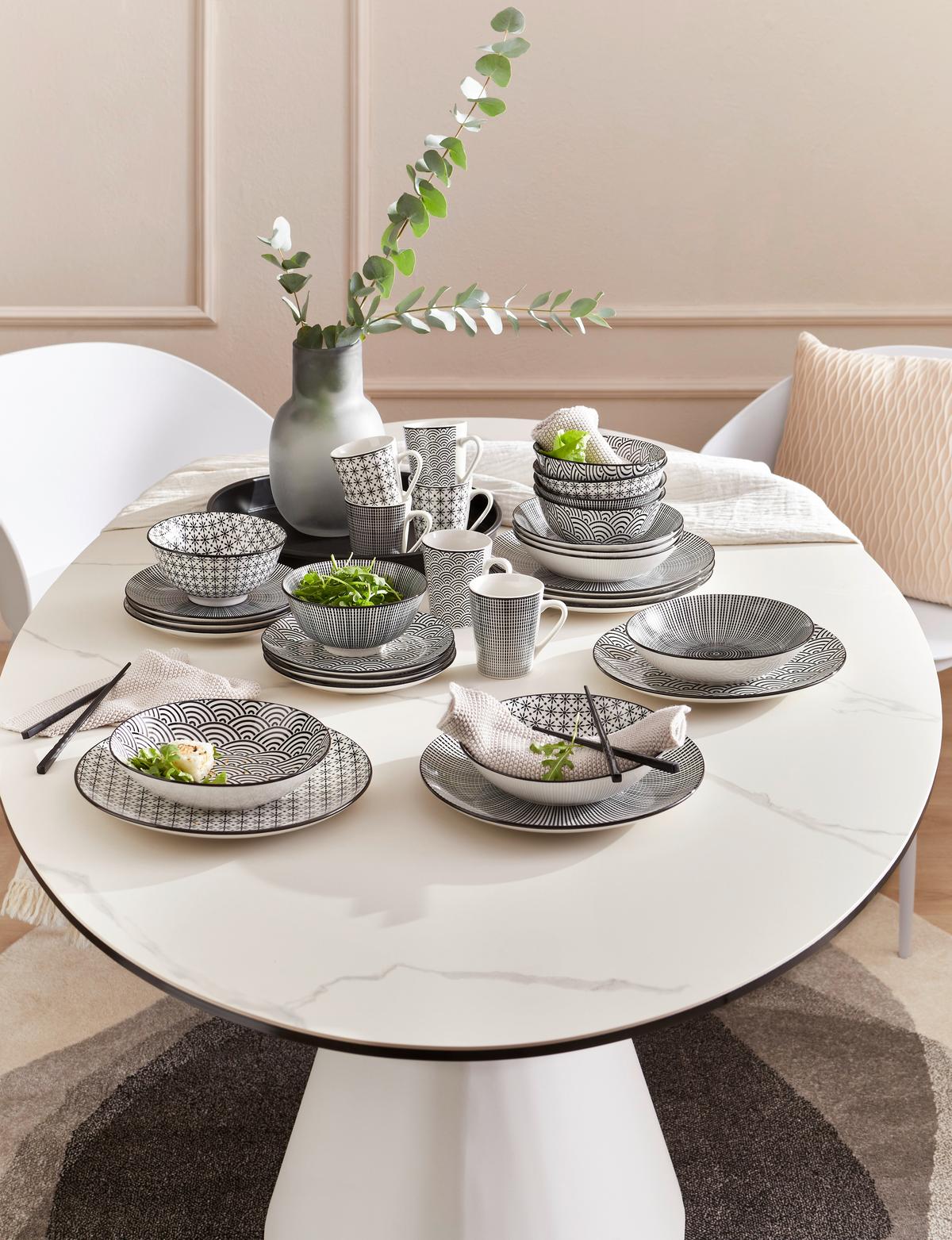 SERWIS OBIADOWO-ŚNIADANIOWY TOKYO - czarny/biały, Trend, ceramika - Novel