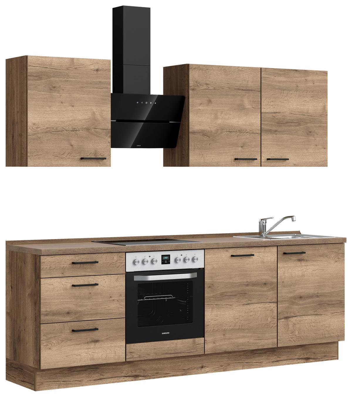 Küchenblock Structura High m. Geräten Eiche dunkel - Eiche dunkel/Schwarz, MODERN, Holzwerkstoff/Metall (240cm) - Nobilia