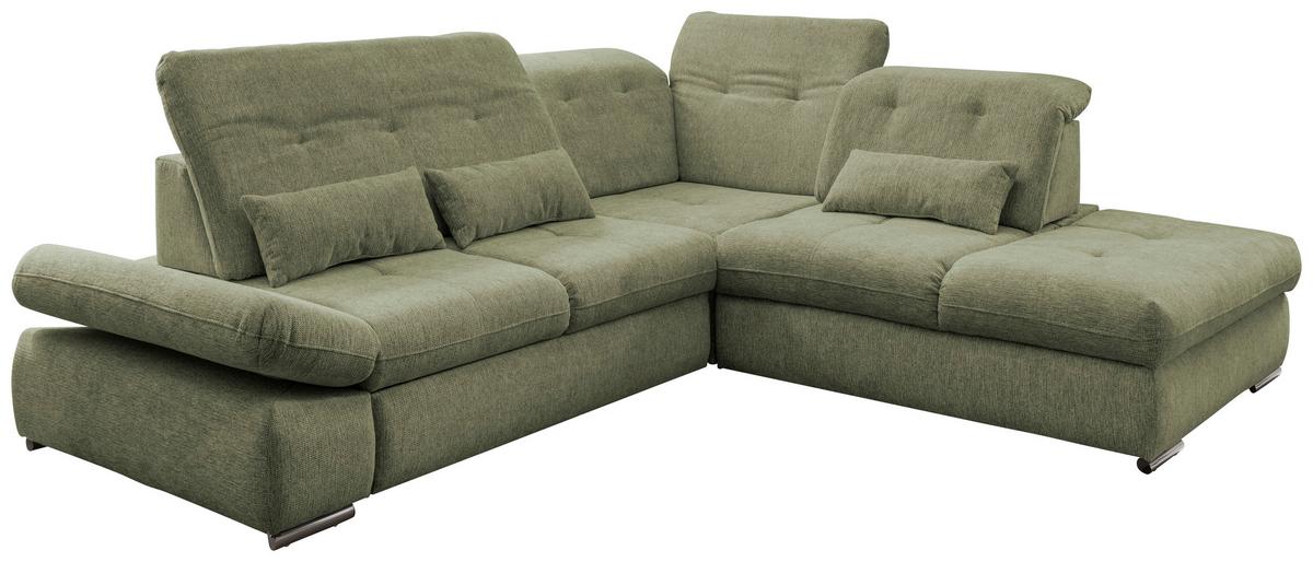 Wohnlandschaft Dalida Grün Chenille - Chromfarben/Grün, Design, Textil/Metall (280/254cm) - Livetastic