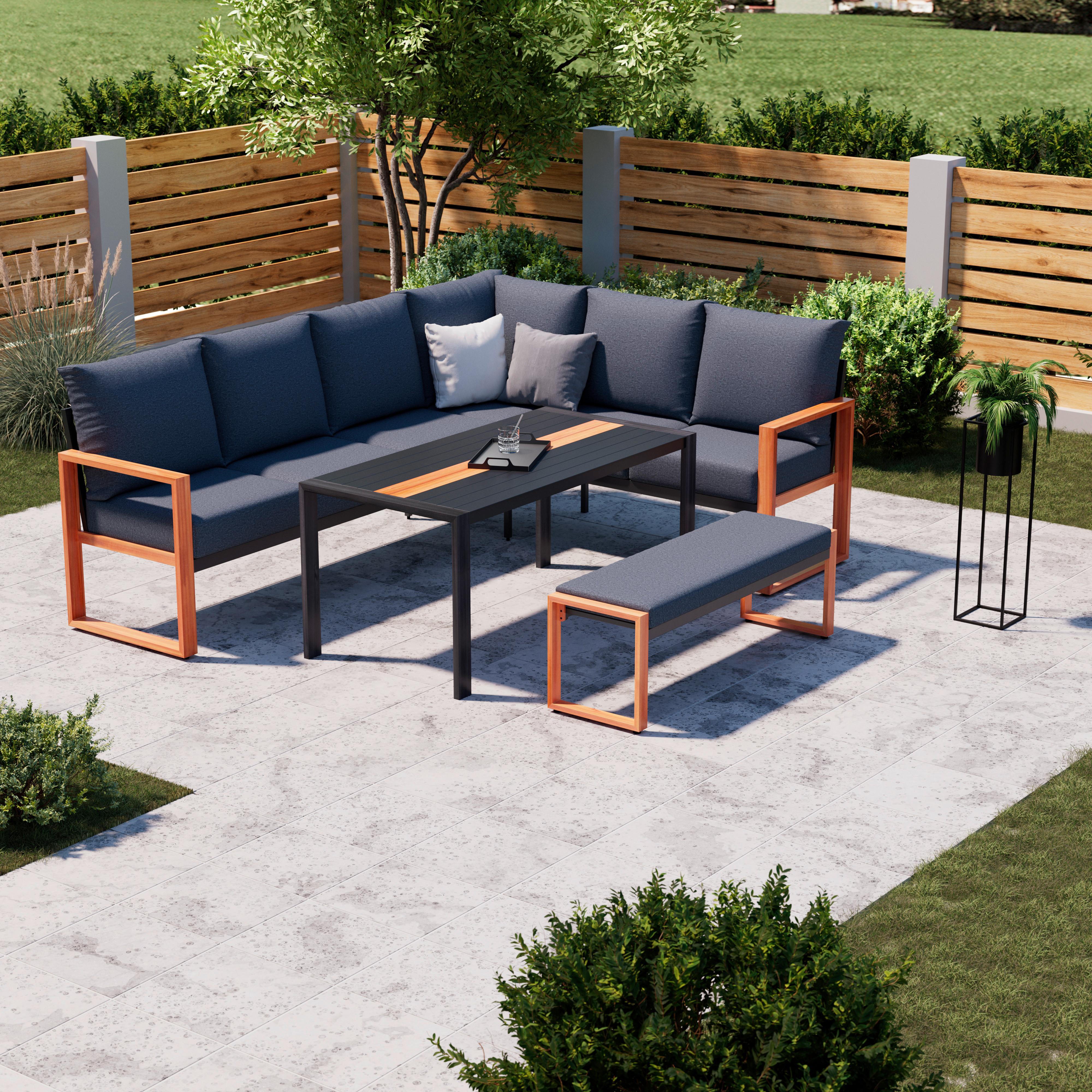 Loungegarniturset Duisburg in Anthrazit/Teakfarben - Anthrazit/Teakfarben, Modern, Textil/Metall (265/73/202cm) - Mömax