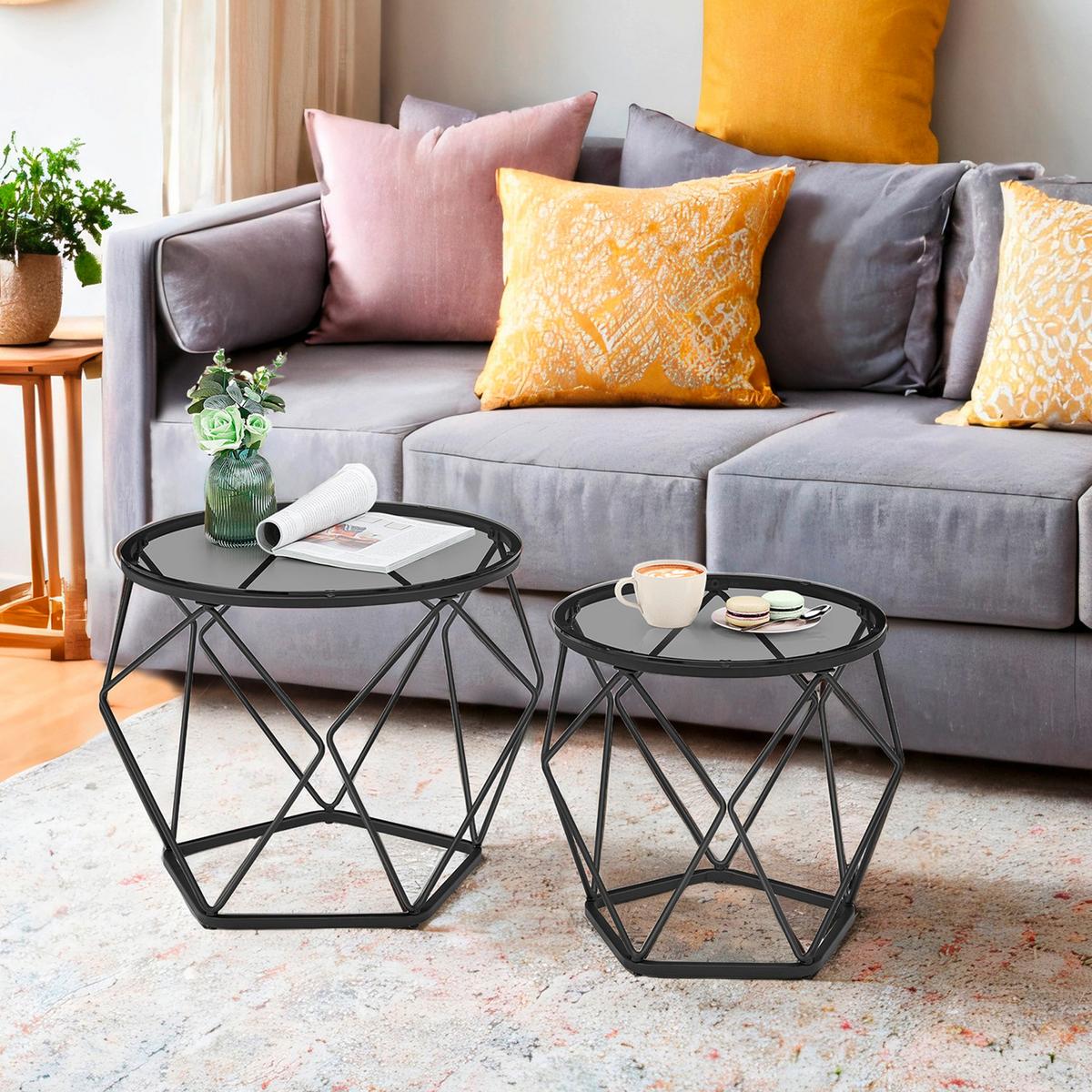 Couchtisch Set in Schwarz, rund, 2-teilig - Schwarz, Trend, Glas/Metall (50/39,8/50cm) - MID.YOU
