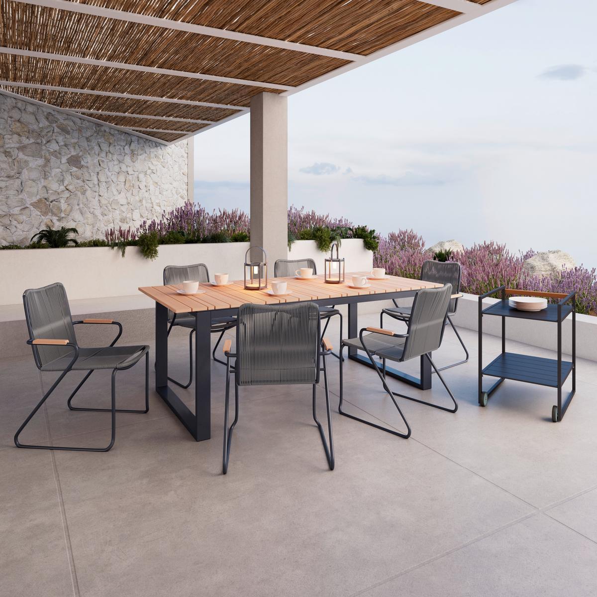 Set Vrtnih Stolov Cleo, Siva, 2-Delno - barva tikovine/temno siva, Moderno, kovina/umetna masa (58/87/58cm) - Bessagi Garden