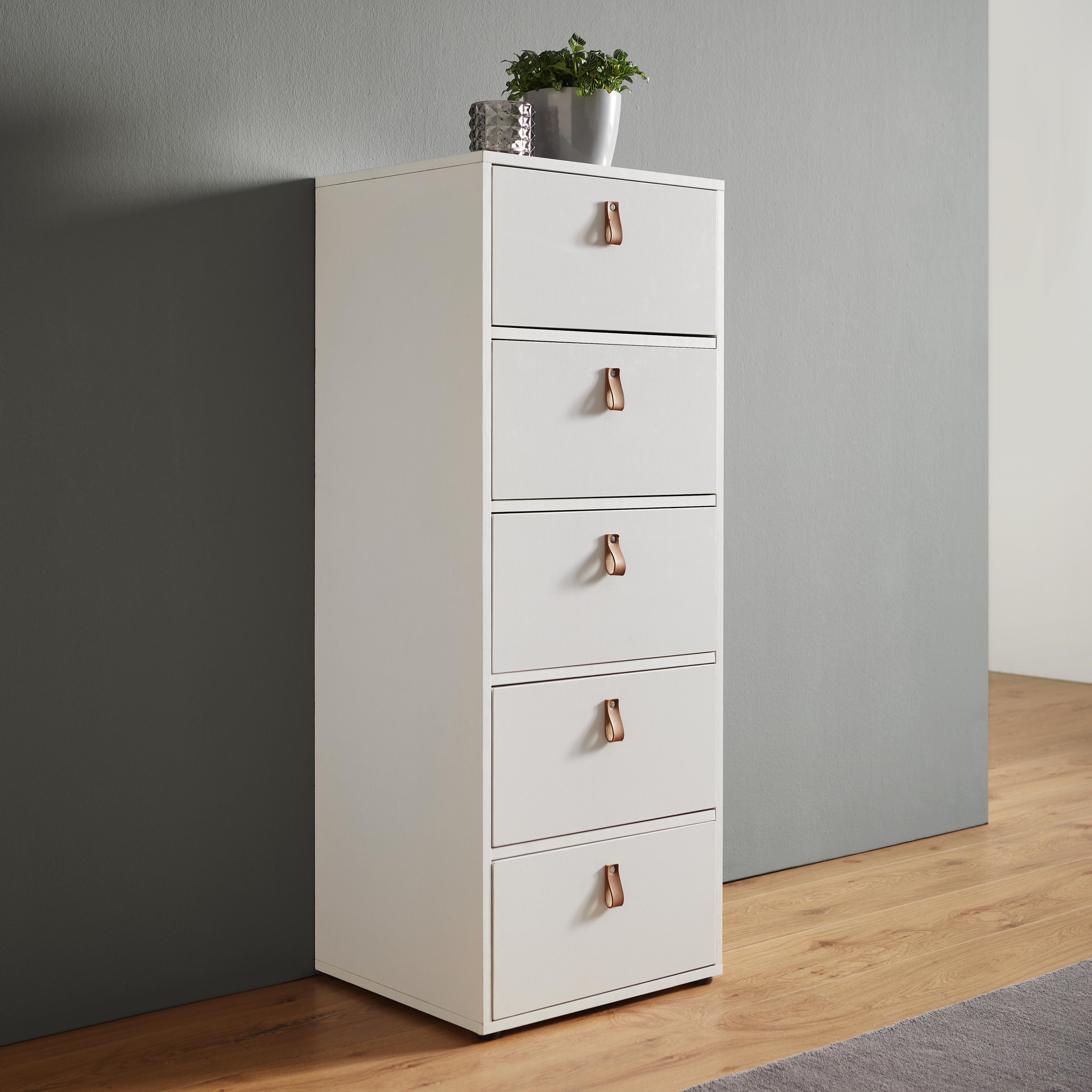 KOMMODE in Weiß 'Mick' - Weiß, MODERN, Leder/Holz (46/119,5/40cm) - Bessagi Home