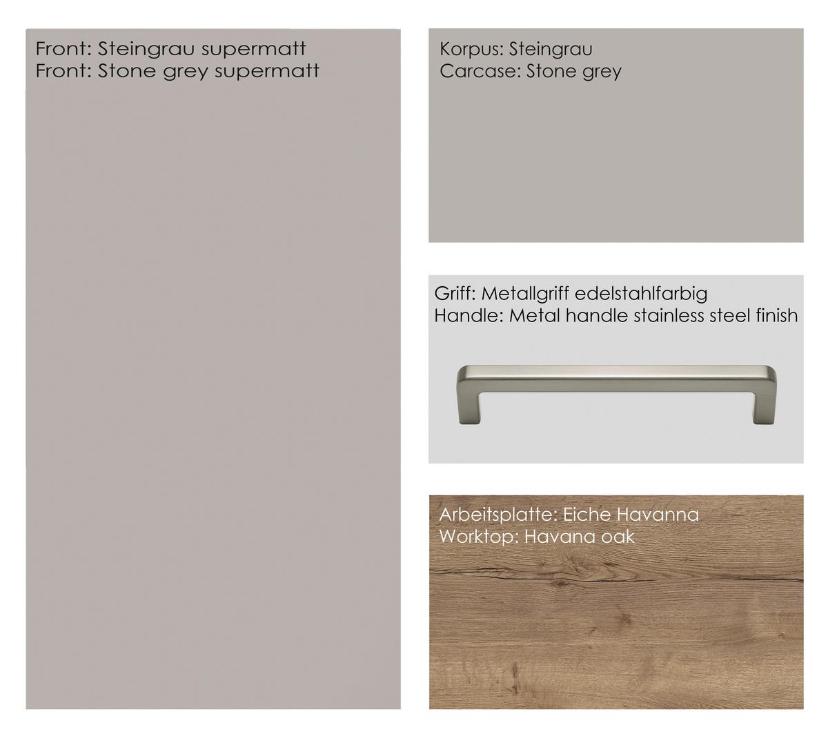 Küchenblock Touch High m. Geräten Grau - Eiche dunkel/Edelstahlfarben, MODERN, Holzwerkstoff/Metall (180cm) - Nobilia
