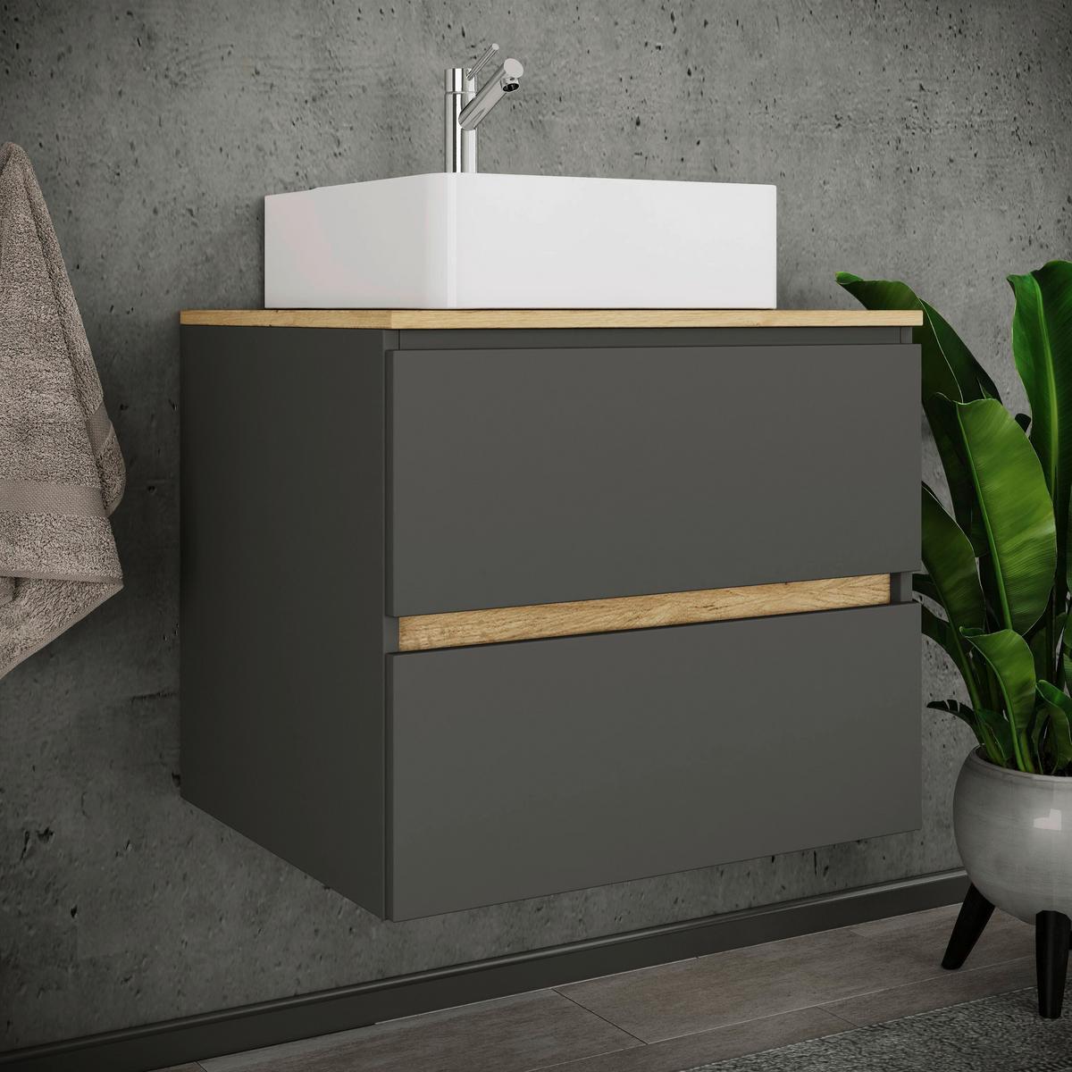 Badezimmer Cosila - Honigeiche/Weiss, Trend, Keramik/Holzwerkstoff (60/67/51cm) - MID.YOU
