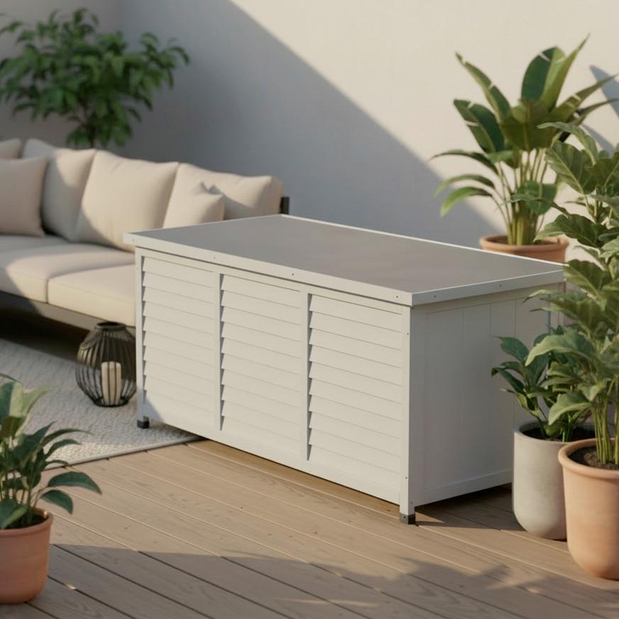 Kissenbox Biona Grau aus Echtholz - Grau, MODERN, Holz/Metall (132/60/66cm) - Bessagi Garden