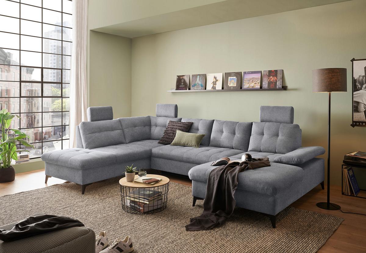 Wohnlandschaft Durban U ca. 218x324x170 cm Grau - Schwarz/Grau, KONVENTIONELL, Kunststoff/Textil (218/324/170cm) - MID.YOU