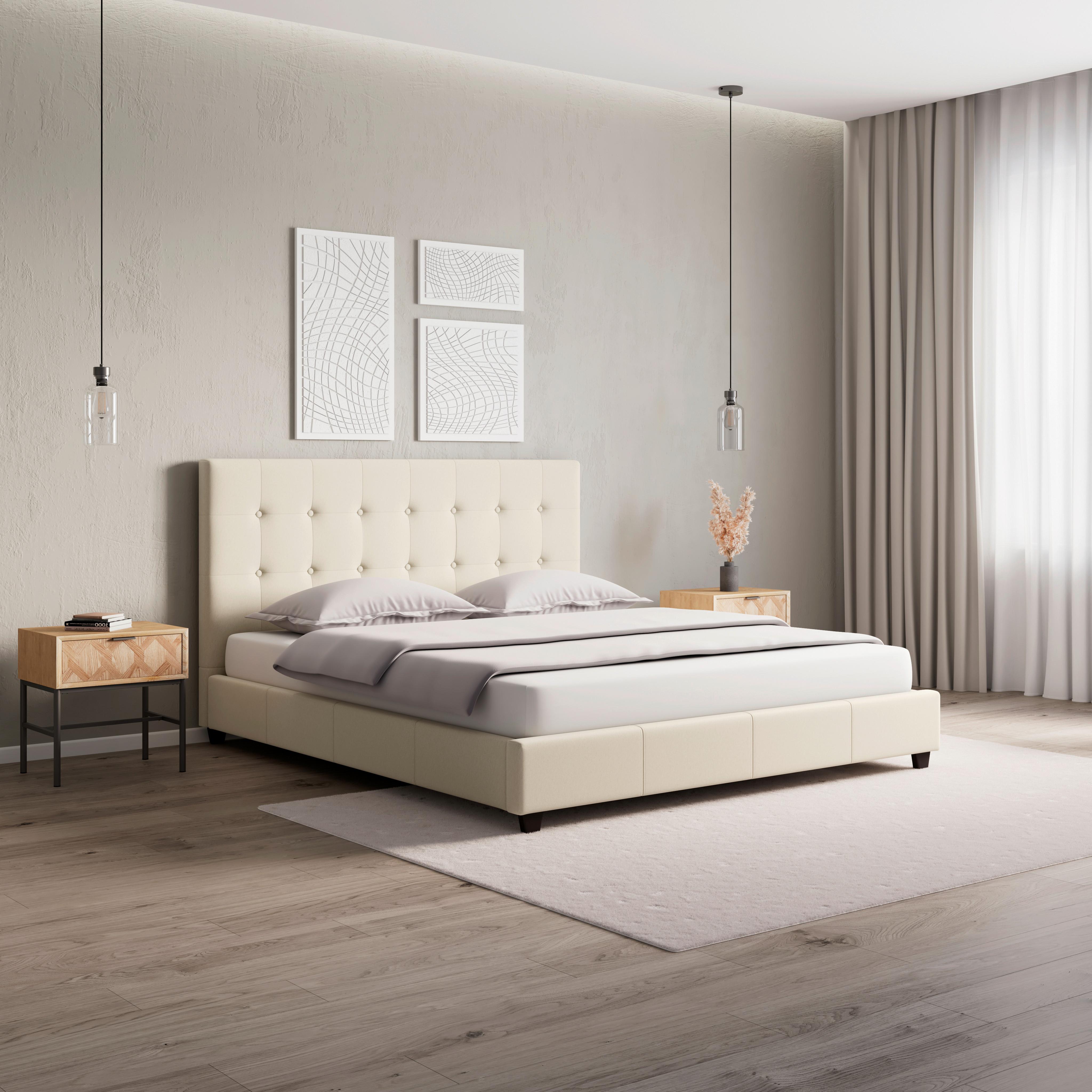 Pat tapițat Frederico cca 180X200 cm crem - crem, Modern, textil/material pe bază de lemn (180/200cm) - Bessagi Home