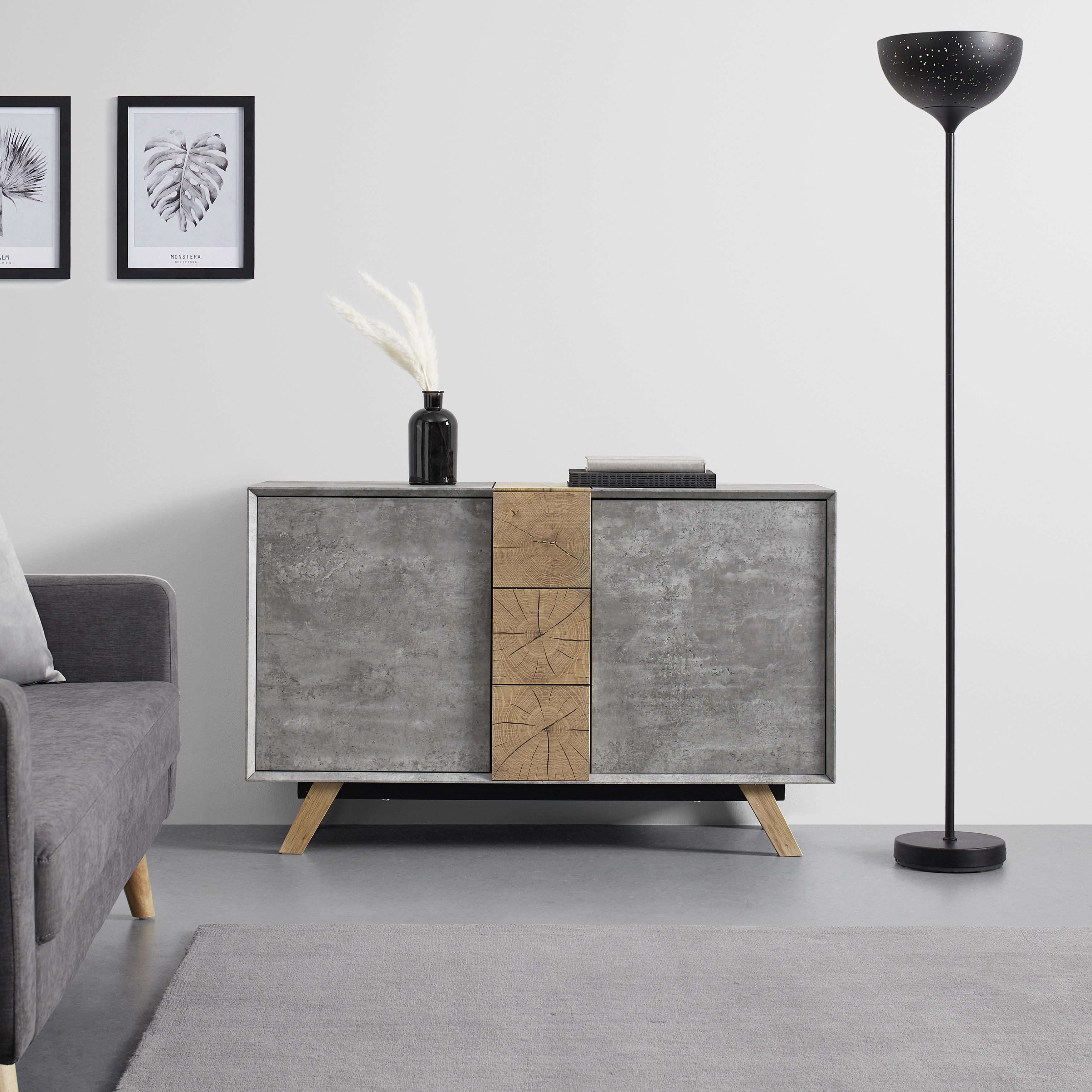 Sideboard Holz "Casper", aus Eiche, teilmassiv - Eichefarben/Grau, MODERN, Holz (120/75/40cm) - Bessagi Home