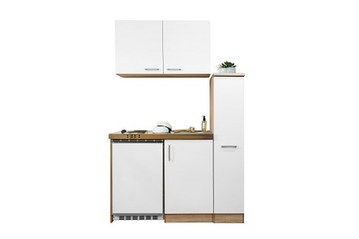 Miniküche Weiß/Eiche m. Geräten B: ca. 130cm - Edelstahlfarben/Eichefarben, MODERN, Holzwerkstoff (130cm) - Respekta