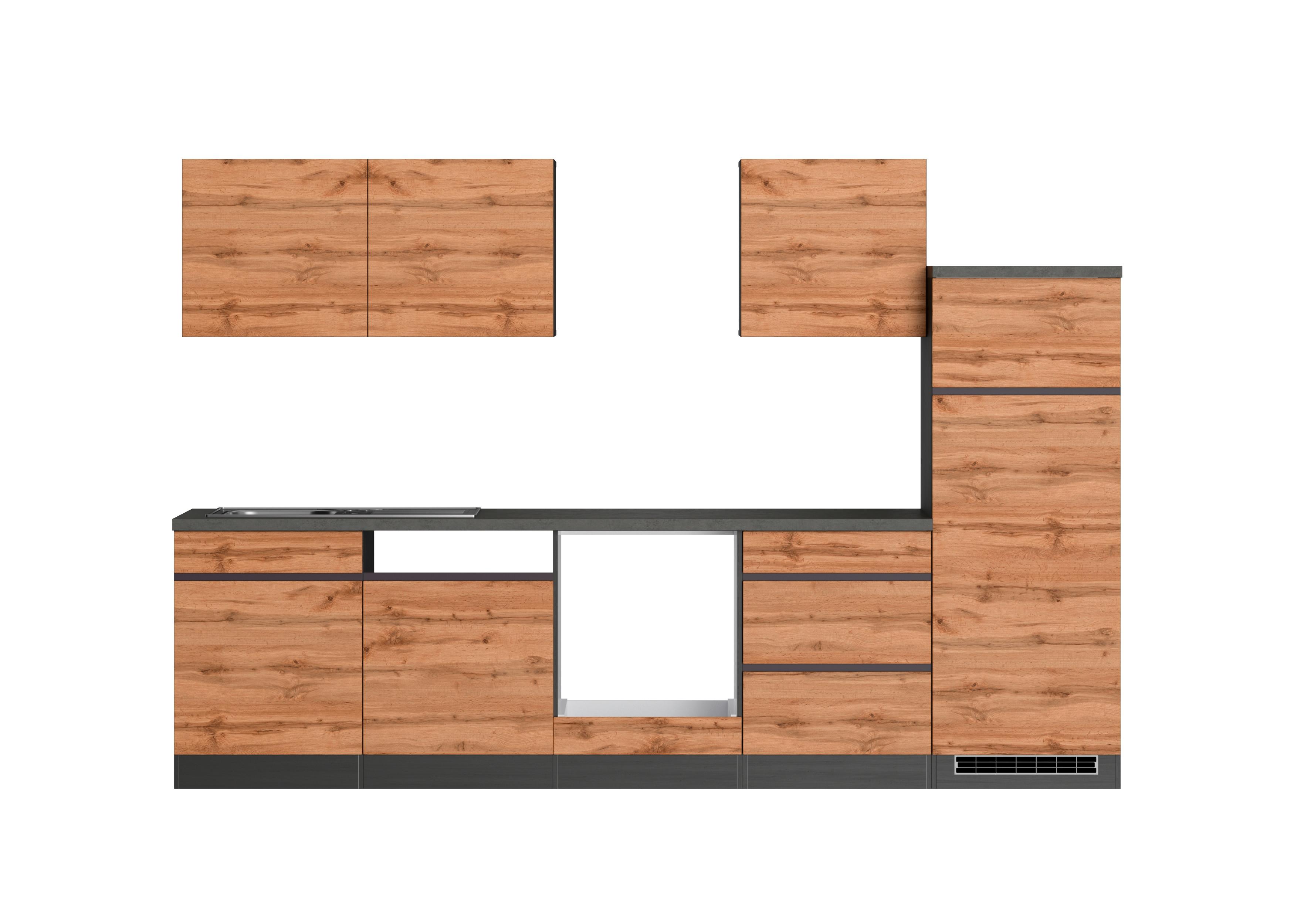 Küchenblock Turin ohne Geräte ca. 300 cm Eiche/Grau - Eiche Wotan/Graphitfarben, Design, Holzwerkstoff (300cm) - Held