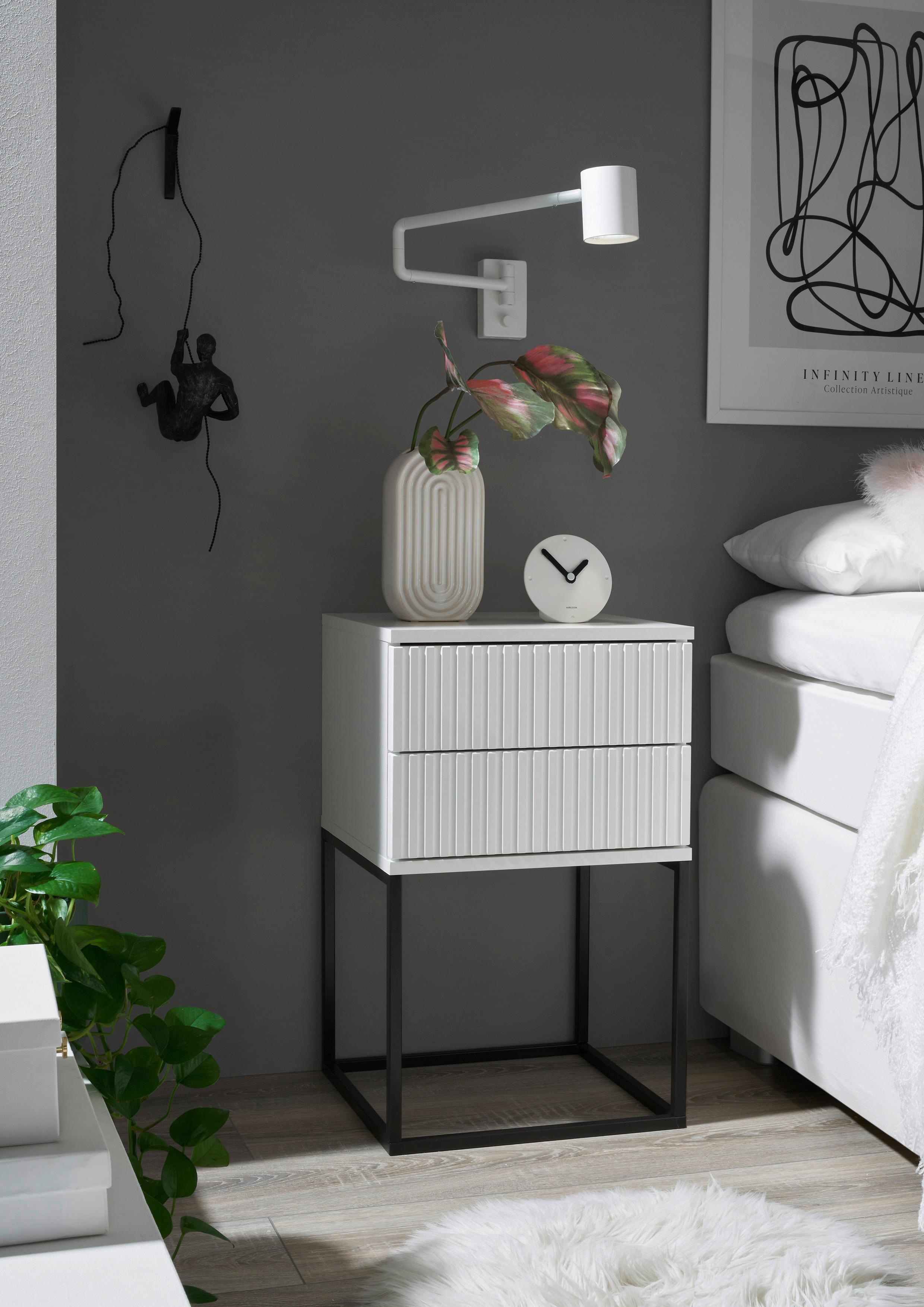 SZAFKA NOCNA MARLE - biały/czarny, Modern, materiał drewnopochodny/metal (40/65/38,5cm) - Livetastic