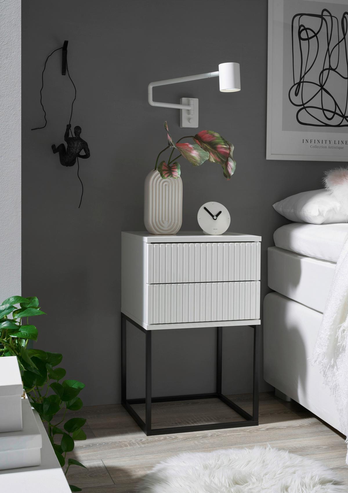 SZAFKA NOCNA MARLE - biały/czarny, Modern, materiał drewnopochodny/metal (40/65/38,5cm) - Livetastic