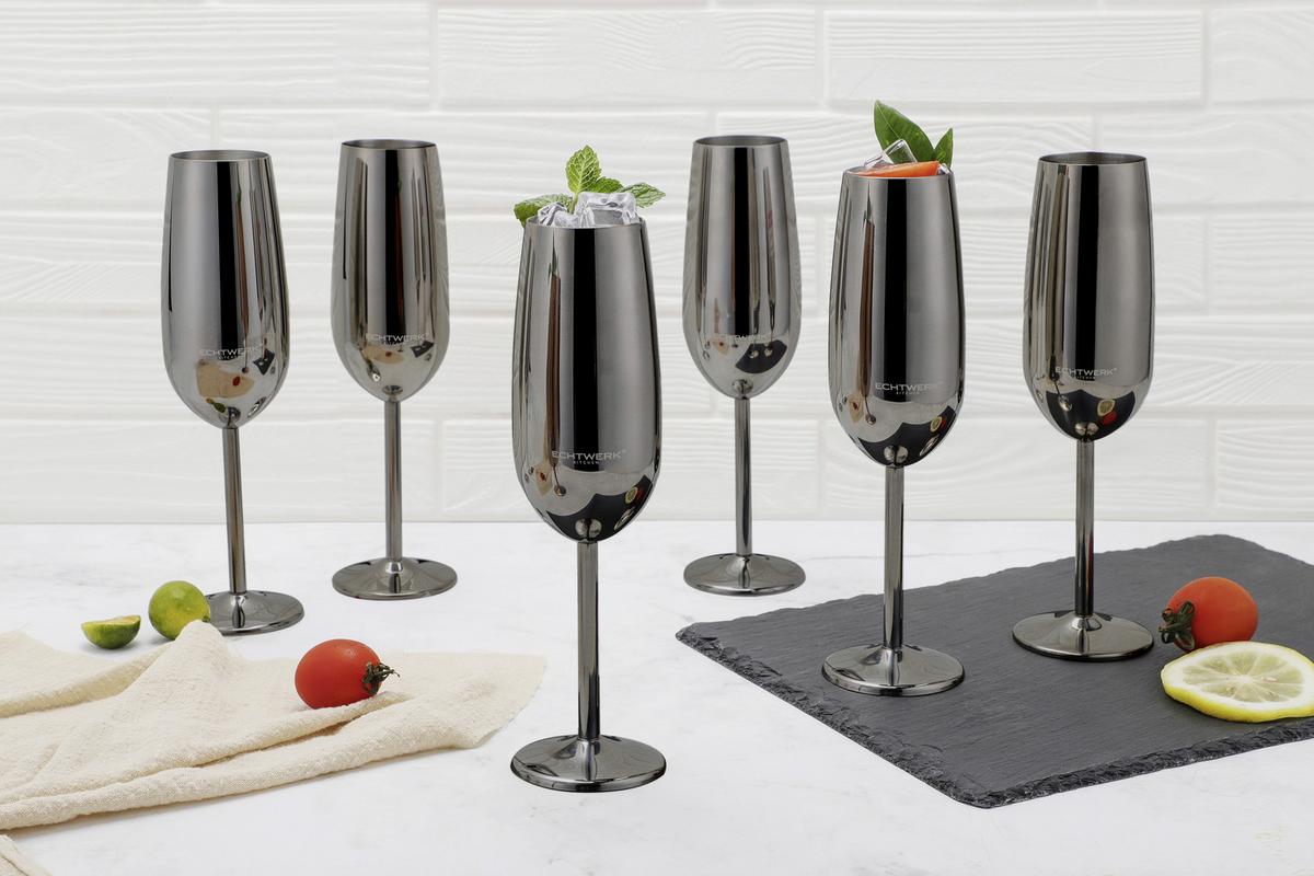 Gläserset Echtwerk Sektgläser Schwarz ca. 250ml 6-teilig - Schwarz, Trend, Metall (0,25l) - Echtwerk