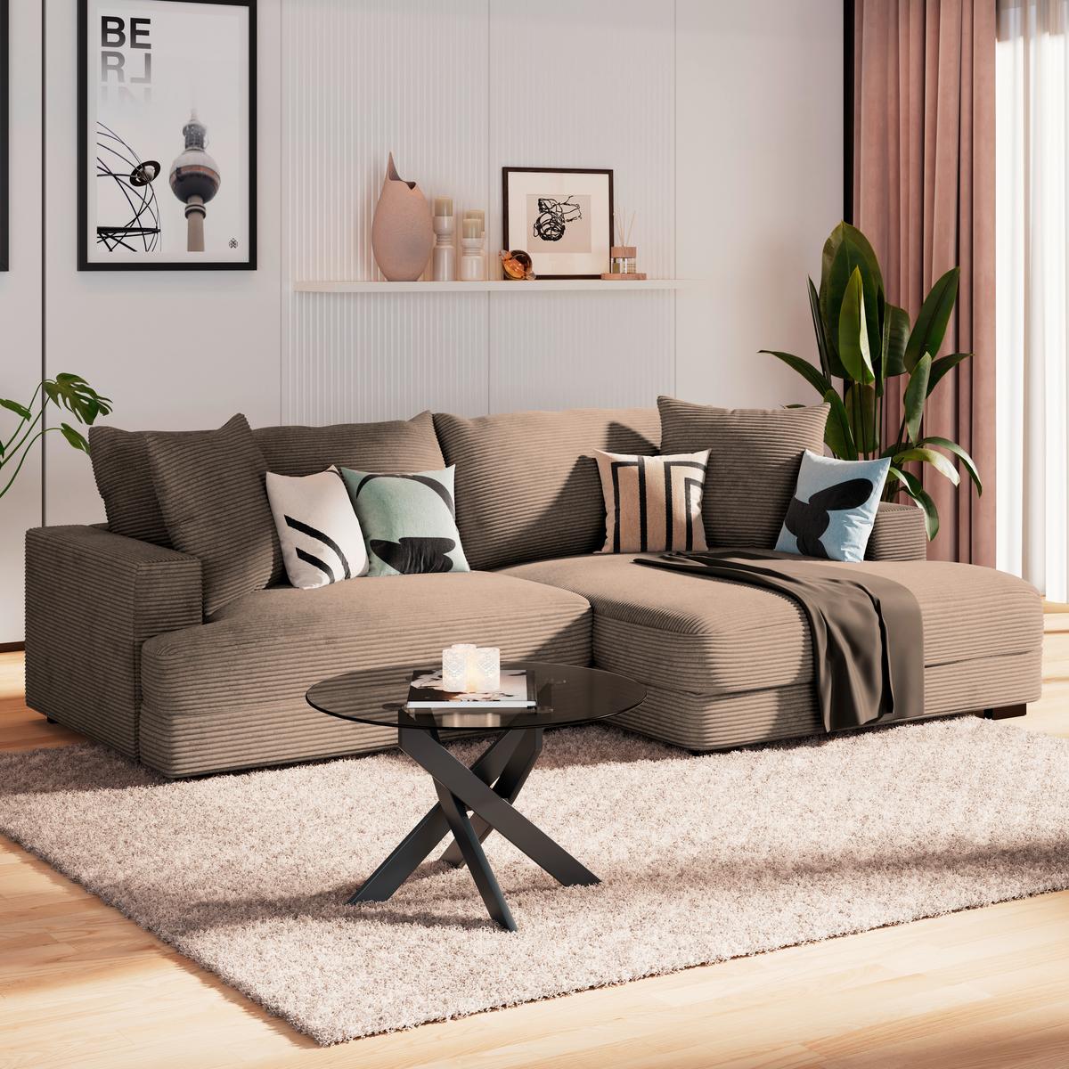 Ugaona Garnitura Pelle - bežbraon/crna, Moderno, tekstil (265/180cm)
