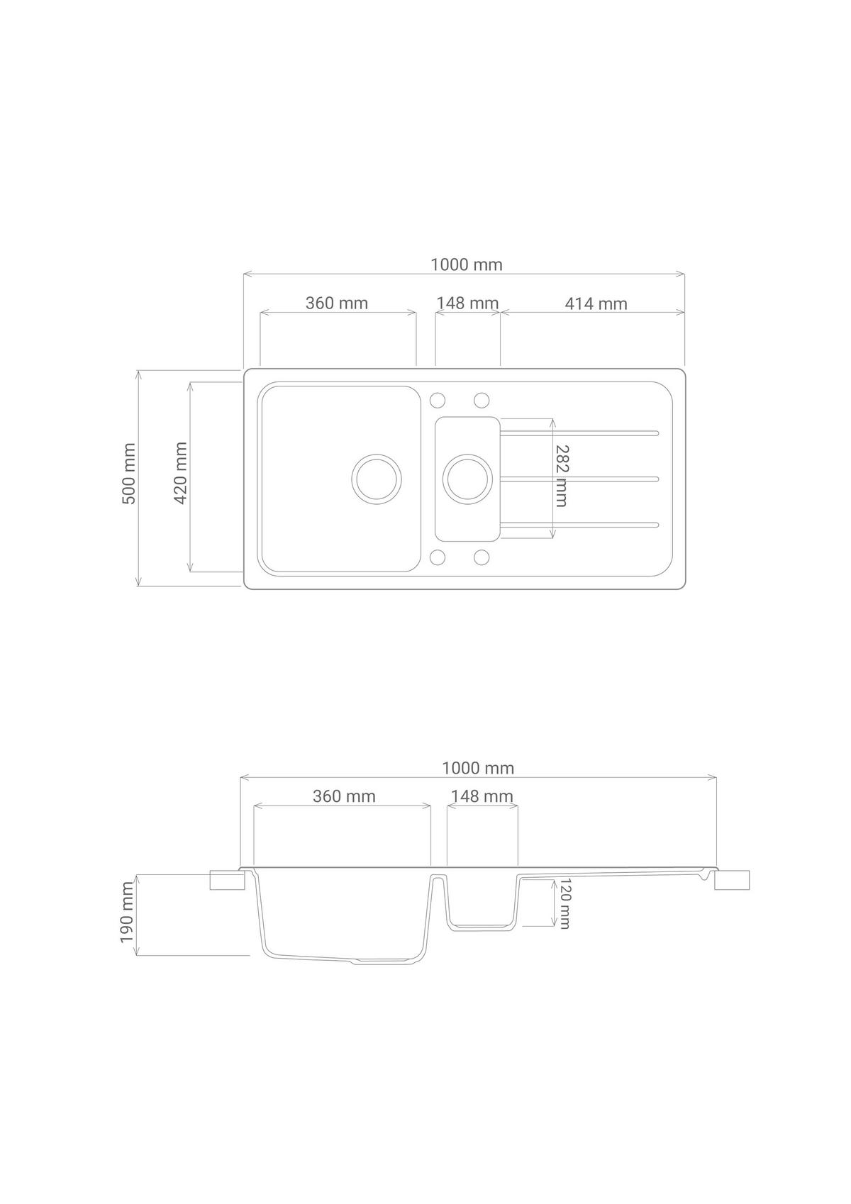 Pomivalno Korito Austin, 100x50cm - črna, Design, kamen (100/20/50cm) - Respekta