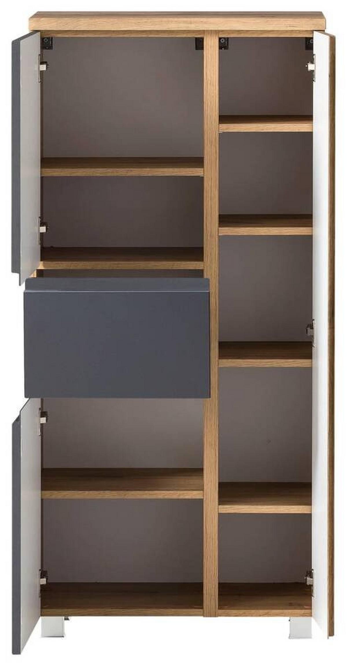 Midischrank Varese ca. 65x130 cm Grau/Eiche - Eiche Wotan/Silberfarben, MODERN, Holzwerkstoff/Kunststoff (65/130/35cm) - Held