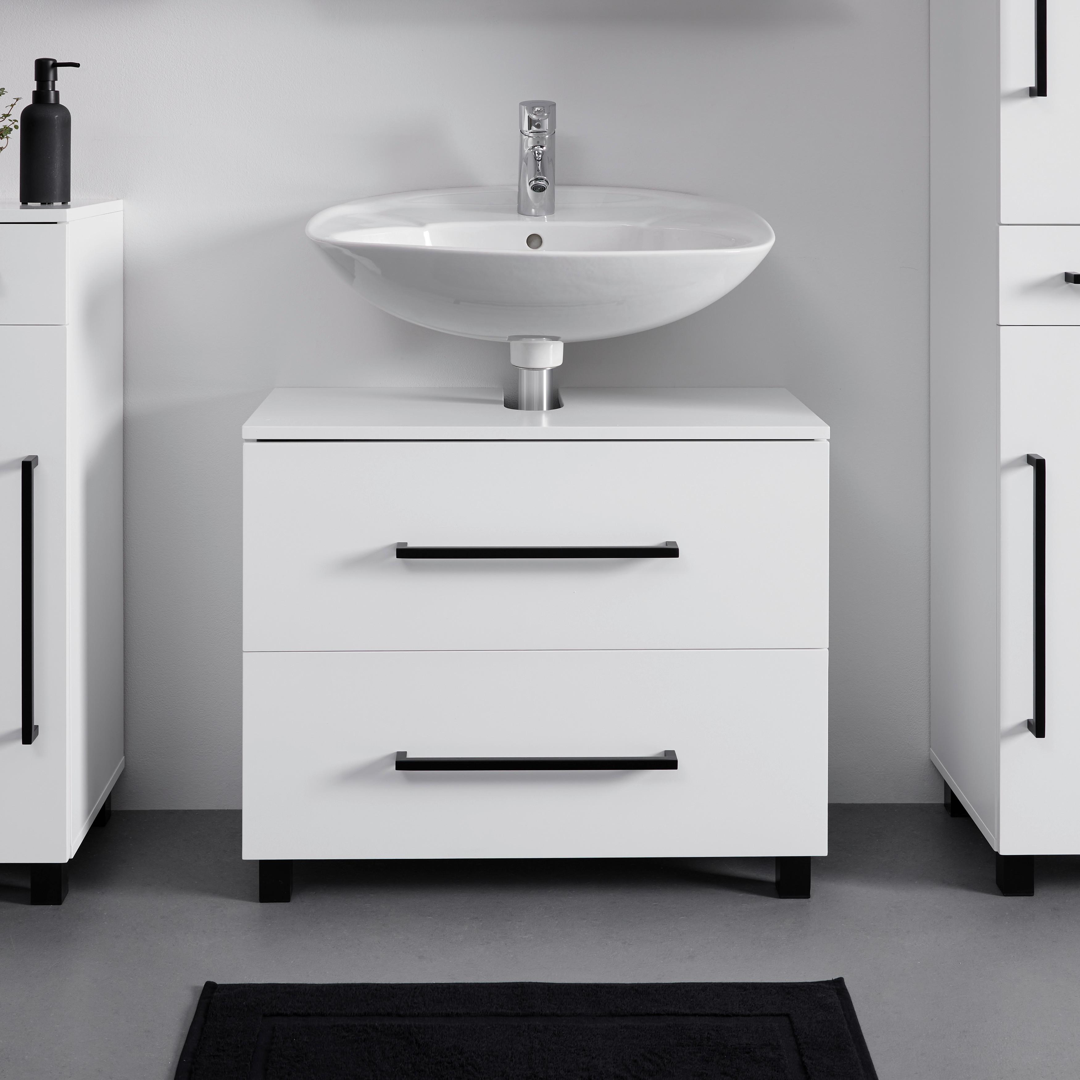 Waschbeckenunterschrank "Marianne", weiß - Schwarz/Weiß, MODERN, Holzwerkstoff/Kunststoff (70/58/35cm) - Bessagi Home