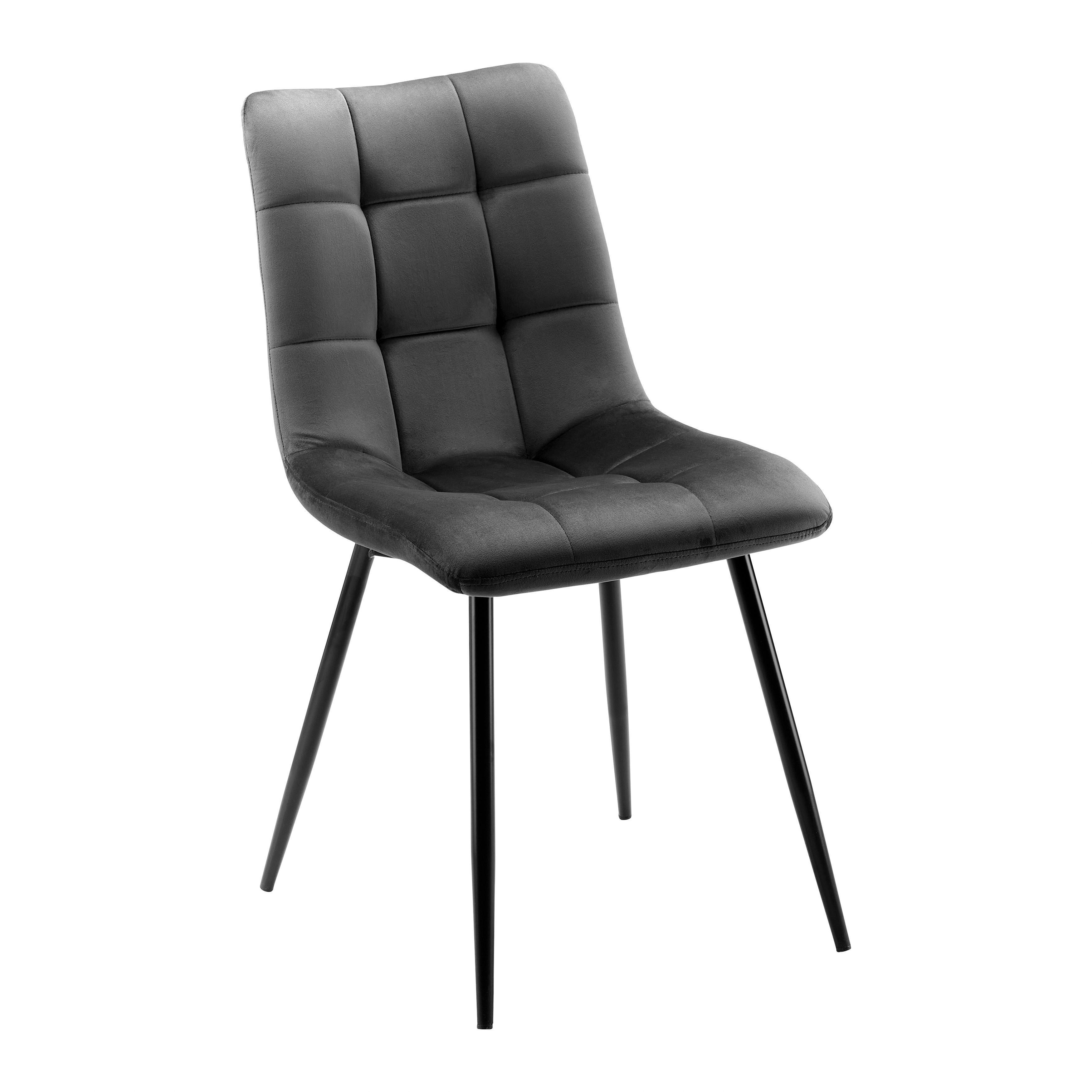 Stuhl Suri Grau Samt Gepolstert - Schwarz/Grau, MODERN, Holz/Textil (46/87/59cm) - Bessagi Home