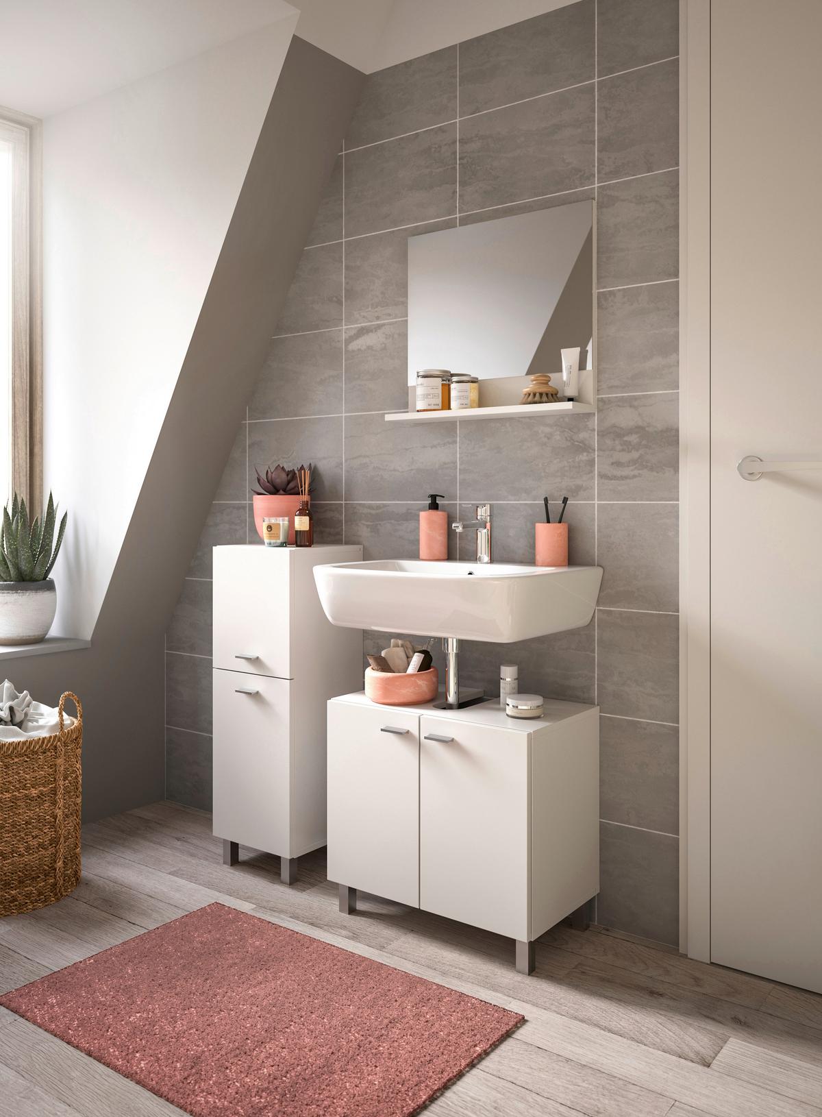 Badezimmer Boston 3-tlg. ca. 87 cm Weiß - Silberfarben/Weiß, MODERN, Glas/Holzwerkstoff (87cm) - MID.YOU