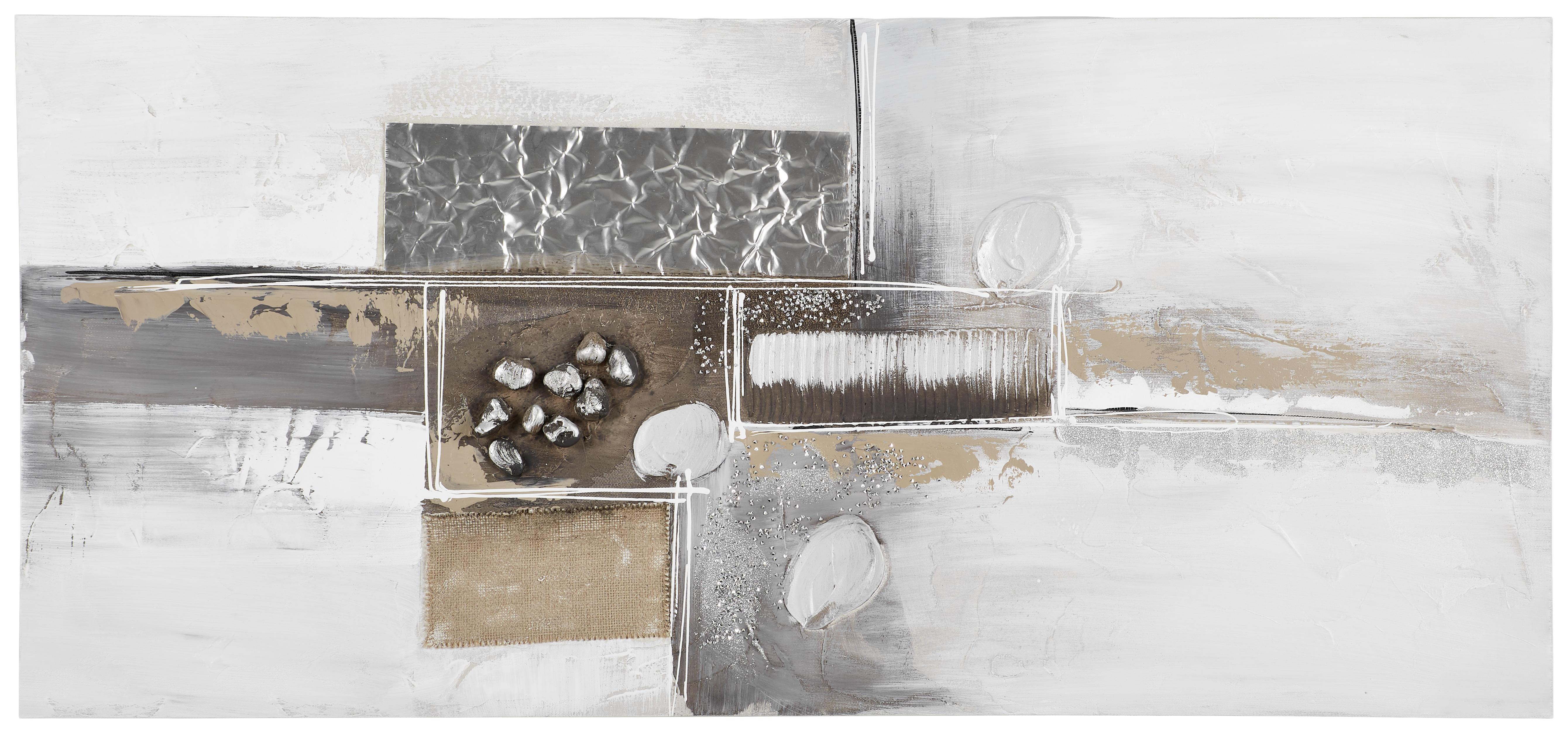 OBRAZ OLEJNY BD18B275B-2A - kolor srebrny/czarny, Design, metal/drewno (120/55/3cm) - Monee