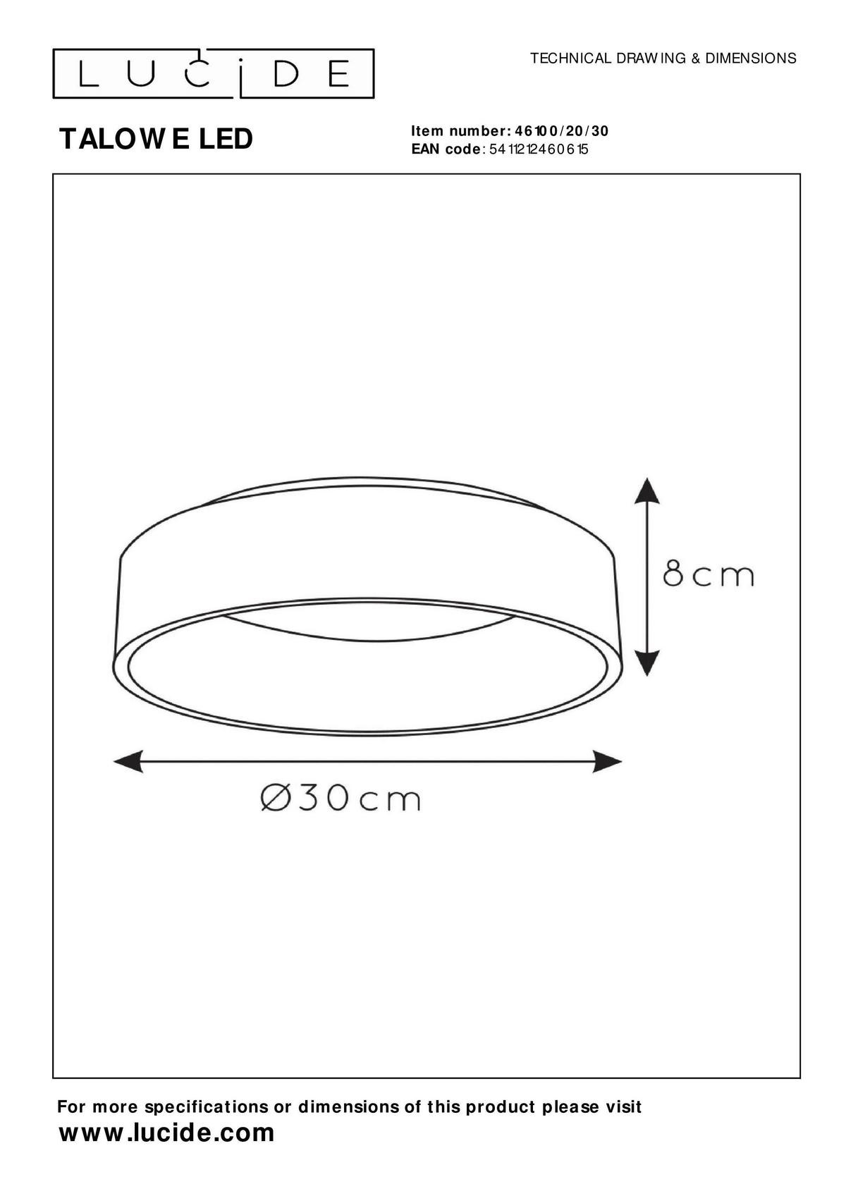 LAMPA SUFITOWA 46100/20/30 TALOWE LED - czarny/biały, Konventionell, metal (30/8/8cm) - Lucide