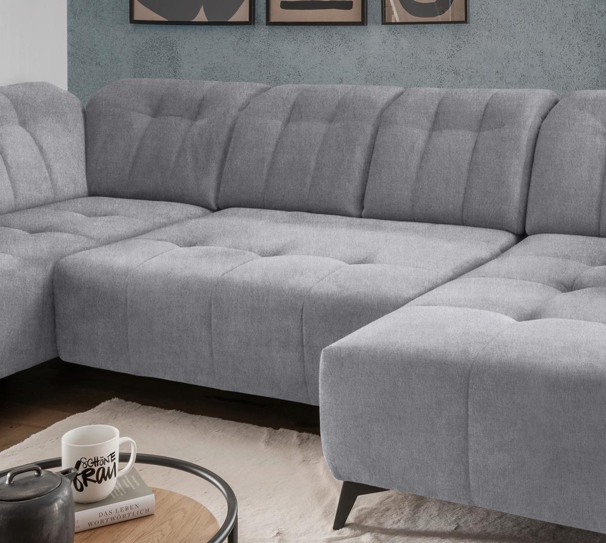 WOHNLANDSCHAFT SANO - Hellgrau/Schwarz, MODERN, Textil/Metall (200/337/180cm) - Livetastic
