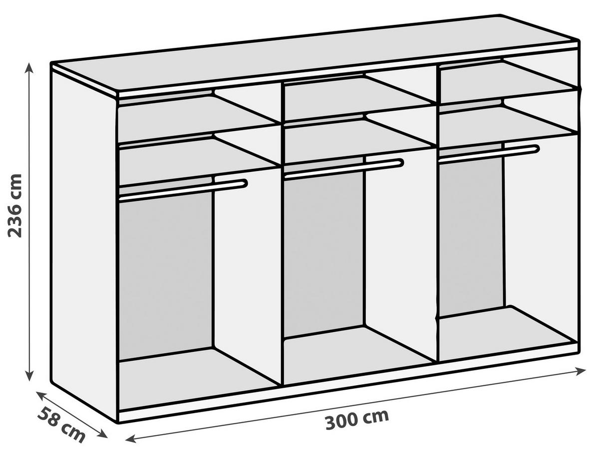 Drehtürenschrank Level 36D ca. 300x236x58 cm Weiß - Chromfarben/Weiß Hochglanz, MODERN, Holzwerkstoff/Metall (300/236/58cm) - MID.YOU