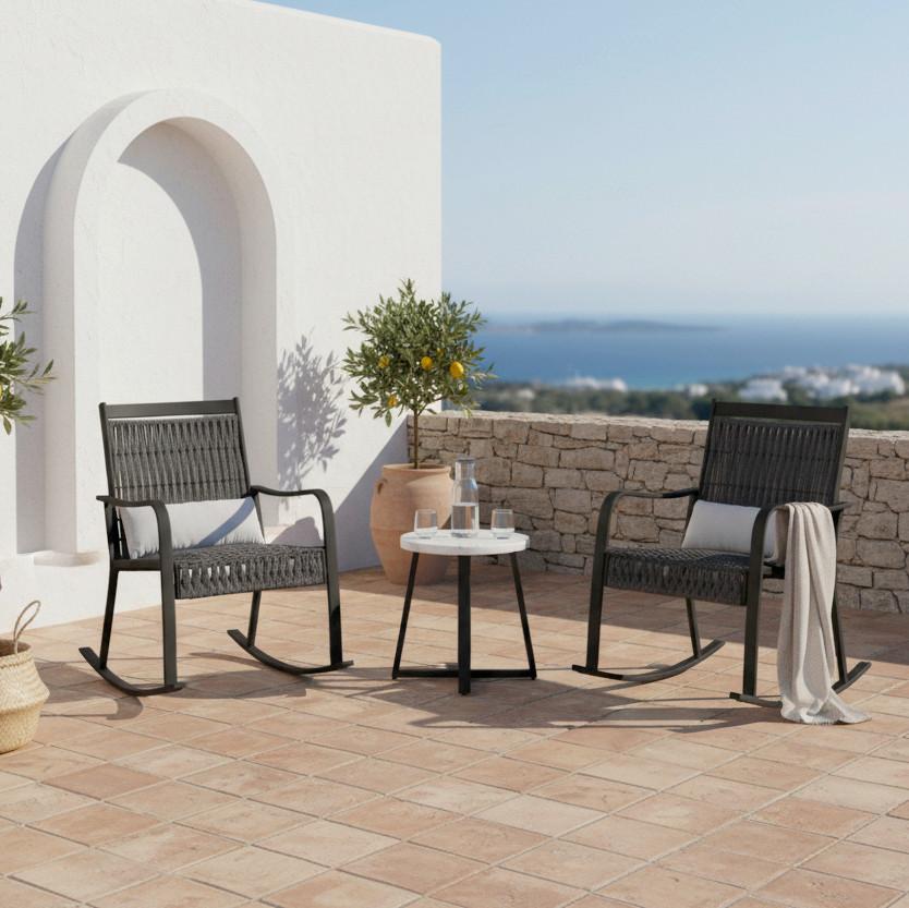 Balkonset Mathilda Hellgrau Outdoorstoff/Metall +Abdeckung - Hellgrau/Schwarz, MODERN, Kunststoff/Textil - Bessagi Garden