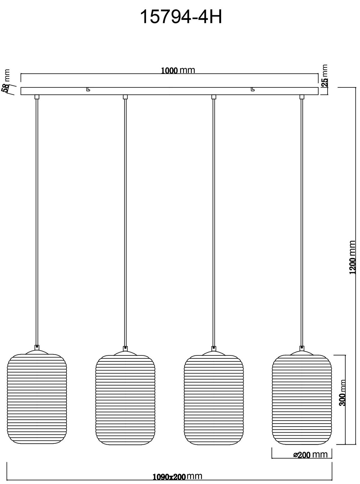 HÄNGELEUCHTE 15794-4H JEFREY - Schwarz/Grau, Basics, Glas/Kunststoff (100/18/120cm) - Globo