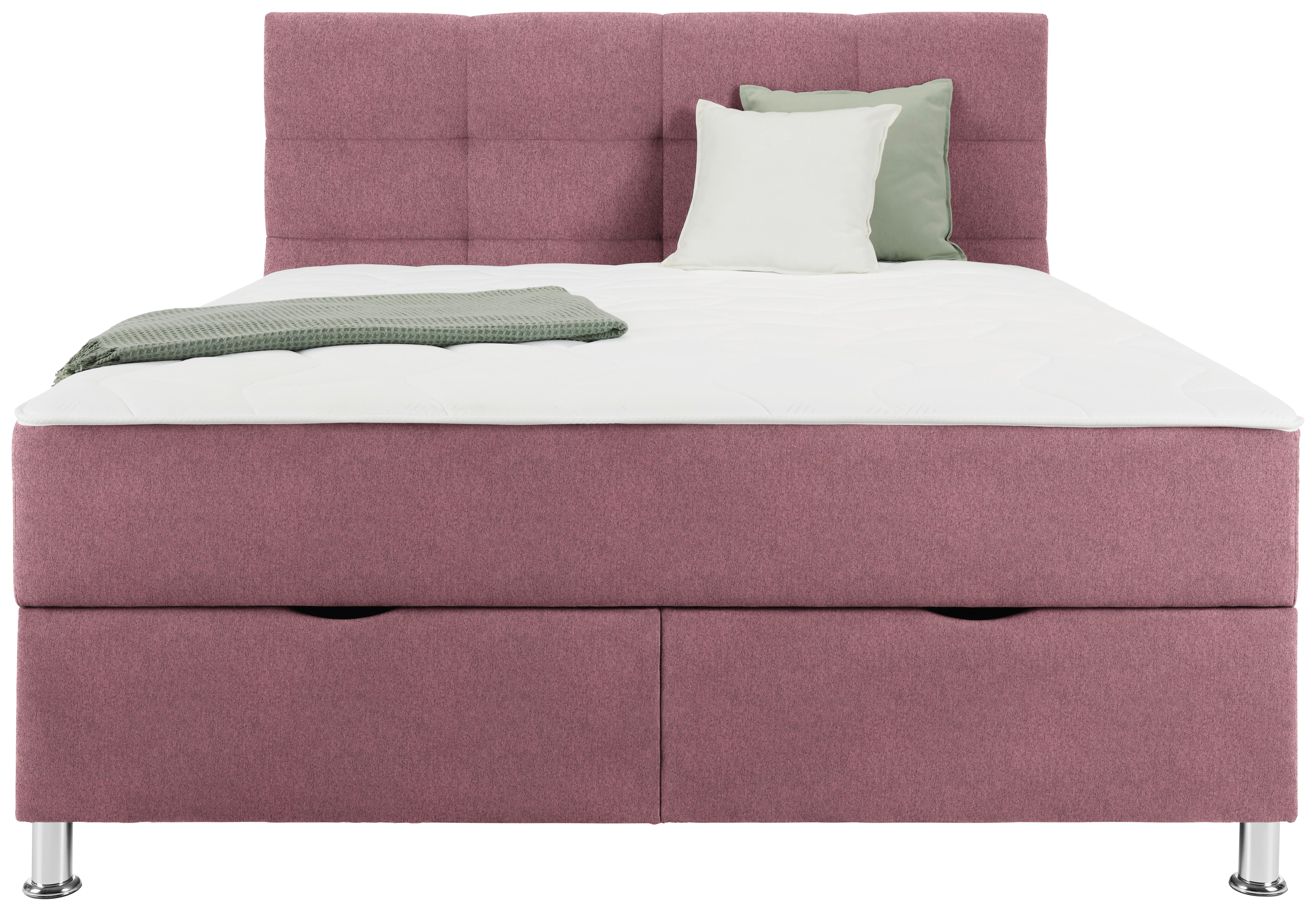 Postelja Boxspring Oviedo, Vinsko Rdeča, 160x200 - vinsko rdeča, Konvencionalno, kovina/tekstil (160/200cm) - Mömax