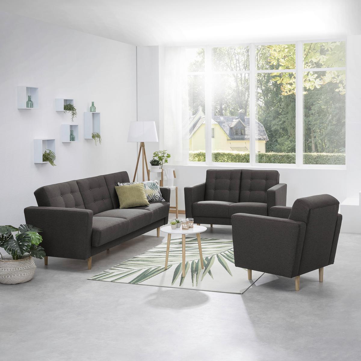 2-Sitzer-Sofa Jasmin Anthrazit Flachgewebe mit Schlaffunktion - Anthrazit/Eschefarben, MODERN, Holz/Textil (128/81cm) - Max Winzer