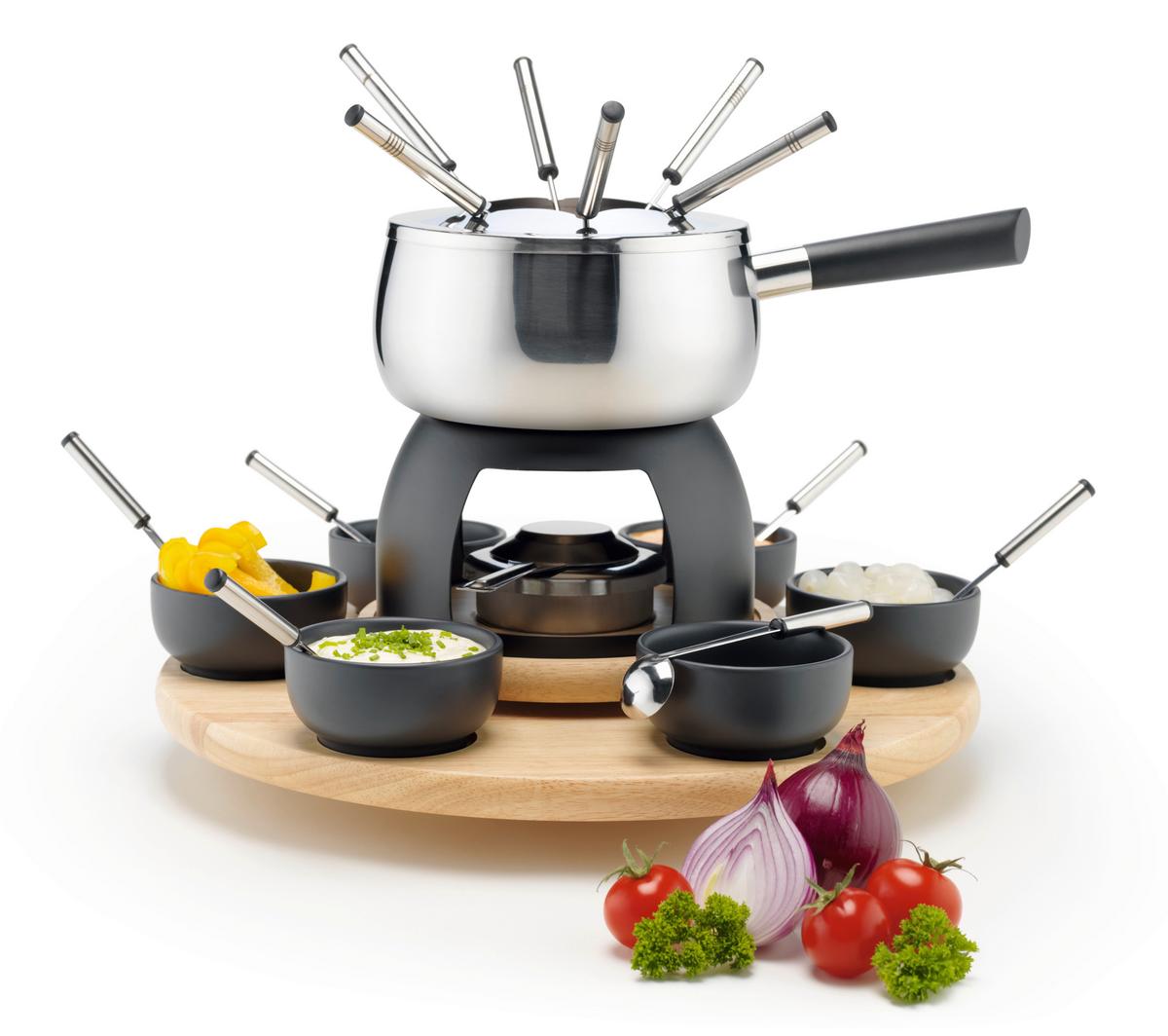 Fondueset in Silberfarben, 23-teilig - Schwarz/Braun, Basics, Holz/Metall (45/45/21cm) - Mäser