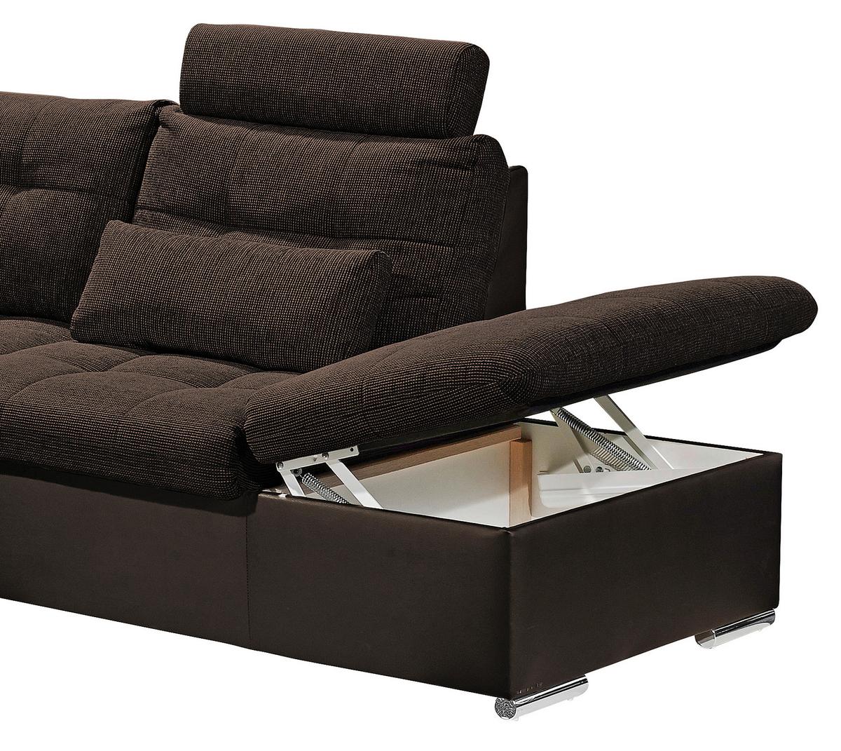 Wohnlandschaft Jakarta U inkl. Kissen Dunkelbraun - Dunkelbraun/Silberfarben, MODERN, Holzwerkstoff/Textil (170/324/218cm) - MID.YOU