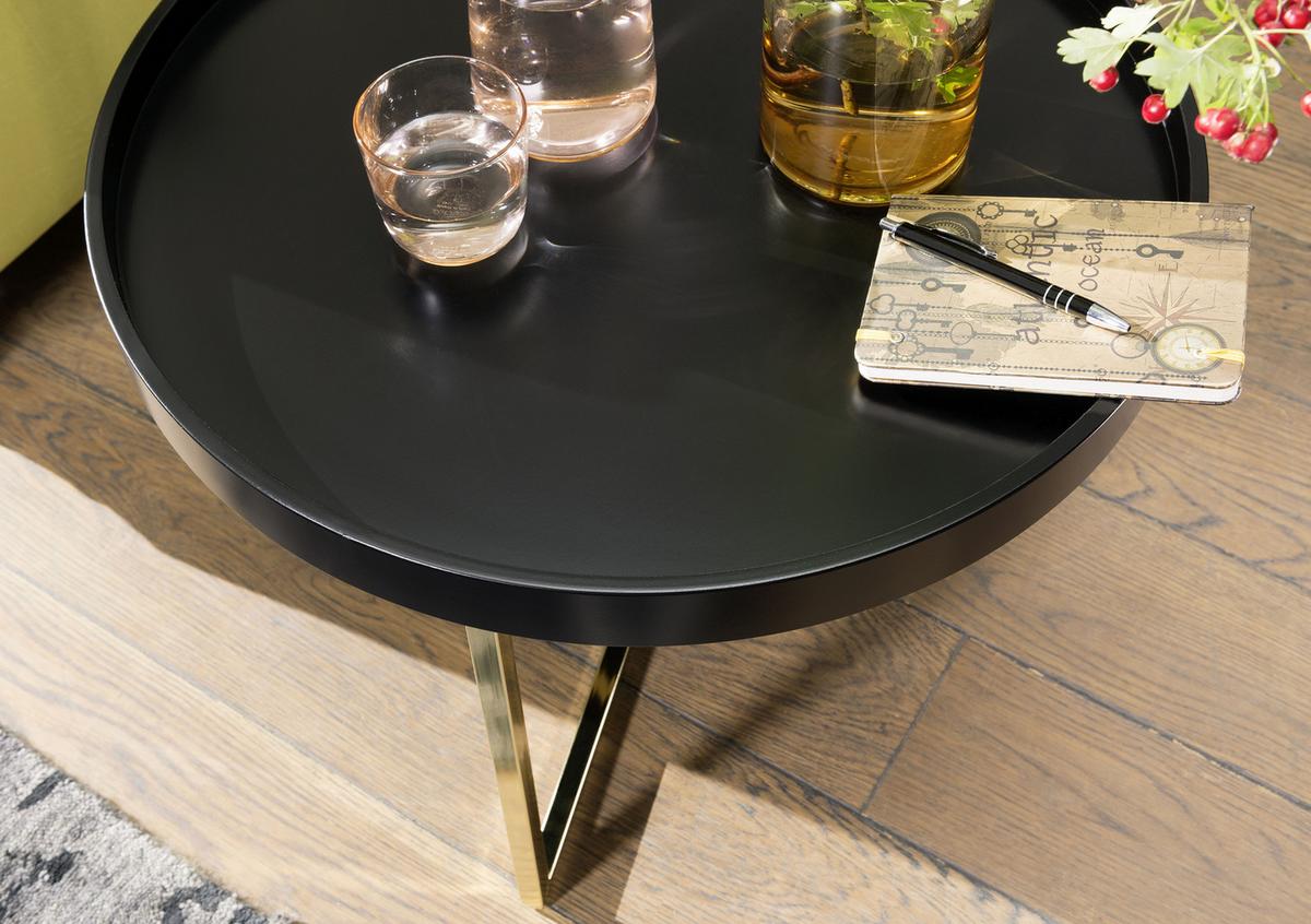 Couchtisch Eva Ø ca. 58,5 cm Schwarz - Goldfarben/Schwarz, Design, Holz/Holzwerkstoff (58,5/58,5/42cm) - MID.YOU