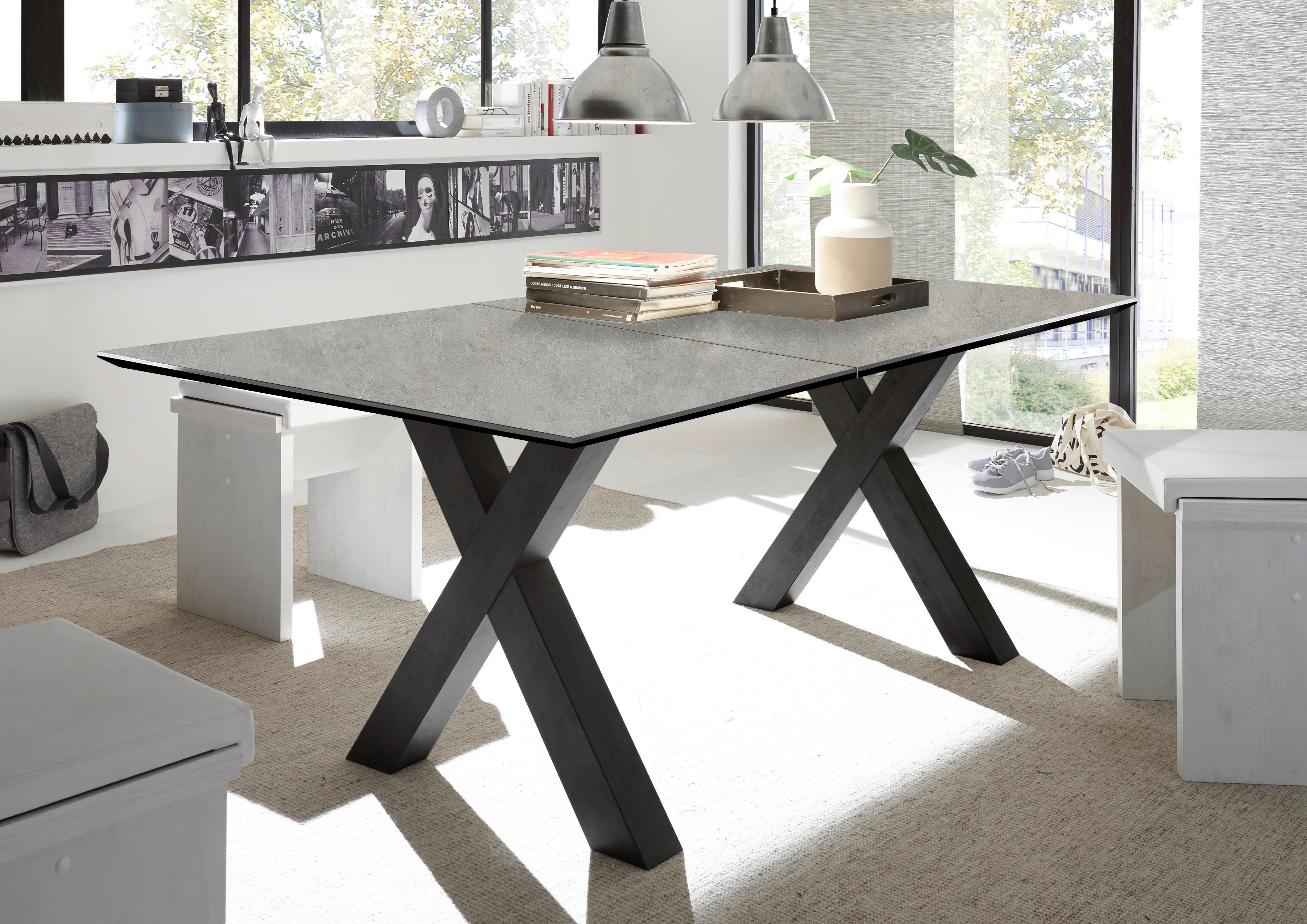 Kihúzható Asztal Big System - Világosszürke/Fekete, modern, Faalapú anyag (160-210/70/90cm) - Modern Living