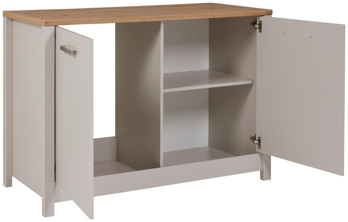 Spülenunterschrank Sardegna Kaschmir/Eiche - Kaschmir/Silberfarben, ROMANTIK / LANDHAUS, Holzwerkstoff/Metall (130/92/60cm) - home24