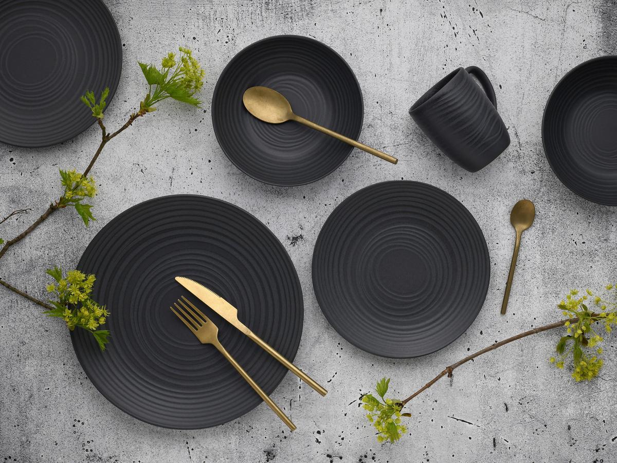 Kombiservice Lava Stone Black Schwarz, 24-teilig - Schwarz, Basics, Keramik - Creatable