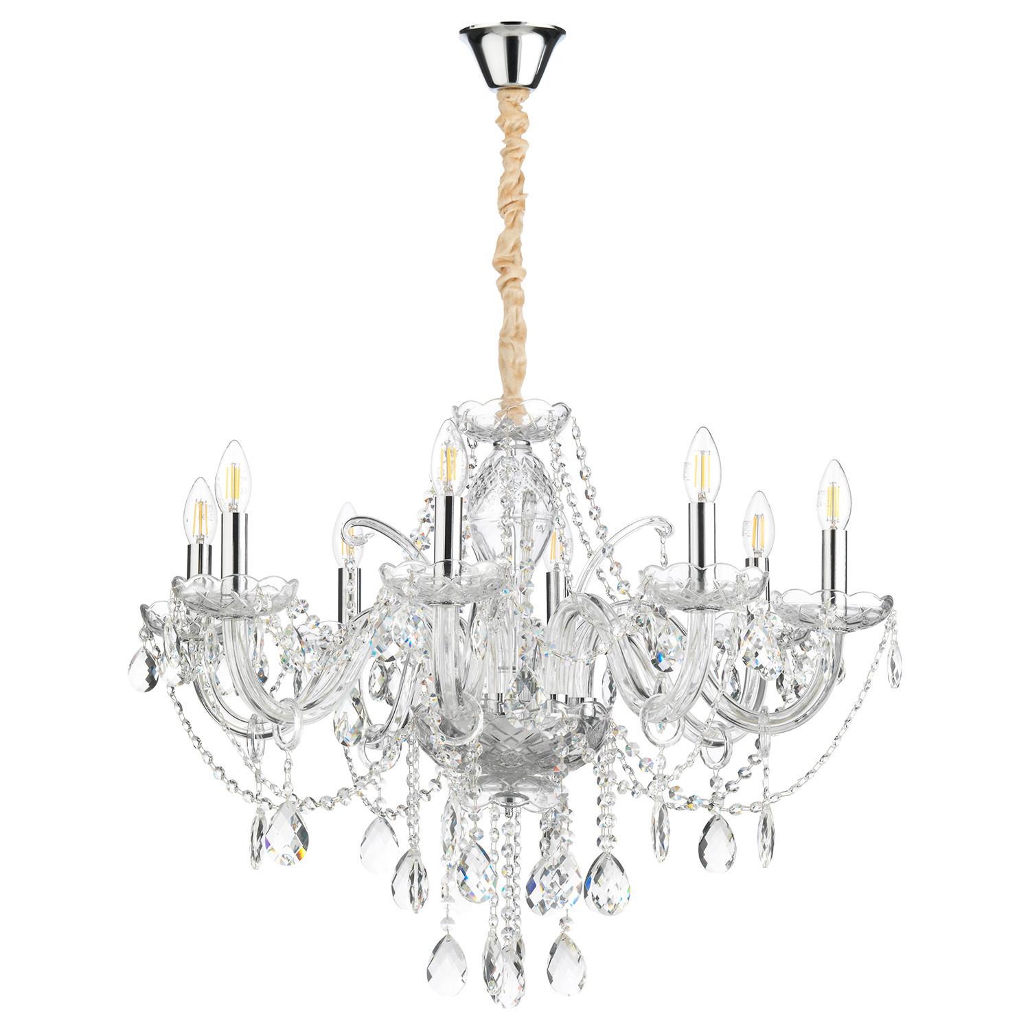 Kristall-Hängeleuchte Svetlana Chromfarben max. 6 Watt - Chromfarben/Transparent, KONVENTIONELL, Glas/Metall (75/100cm)